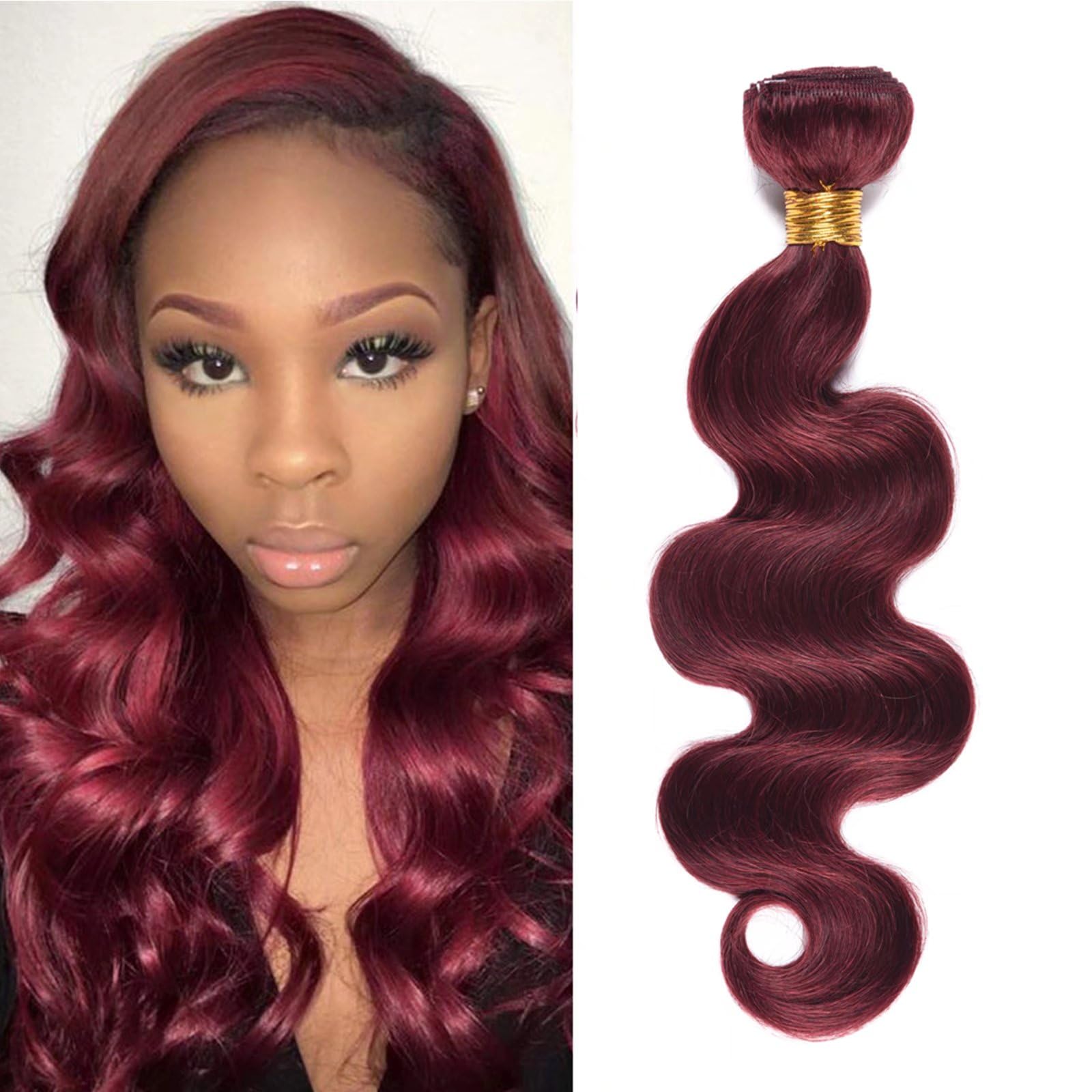FEEL ME 99j Brazilian Body Wave Virgin Hair Bundles 3Pcs (10 12 14 Inch) - 100% Unprocessed Human Hair Extensions | Tangle-Free, Soft Burgundy Weft Hair for Natural Look | Perfect for Daily Wear, Parties & Special Occasions