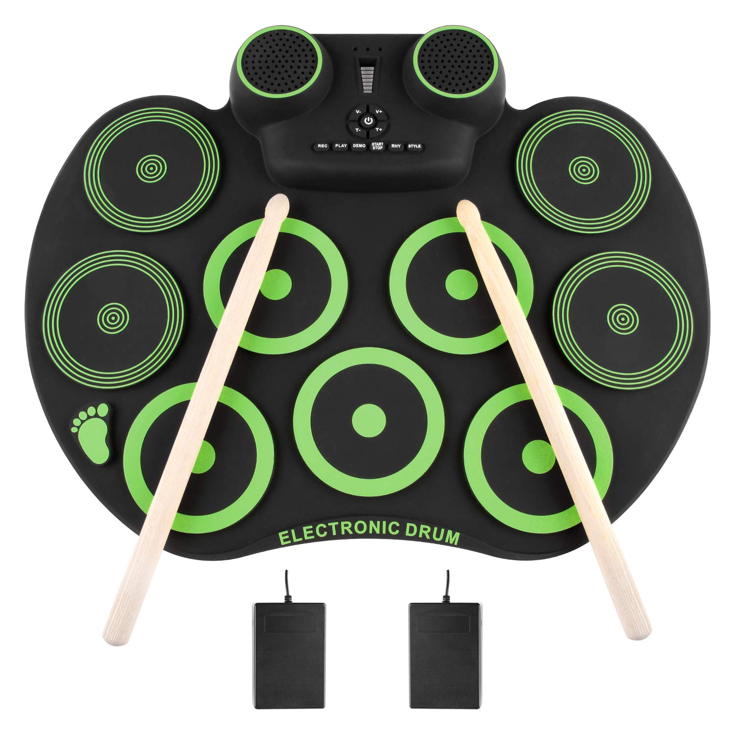 YISSVIC 9-Pad Electronic Drum Set with Rechargeable Battery, Built-in Speaker & Headphone Jack - Portable Roll Up Electric Drums for Home Practice, Studio Recording & Live Performances