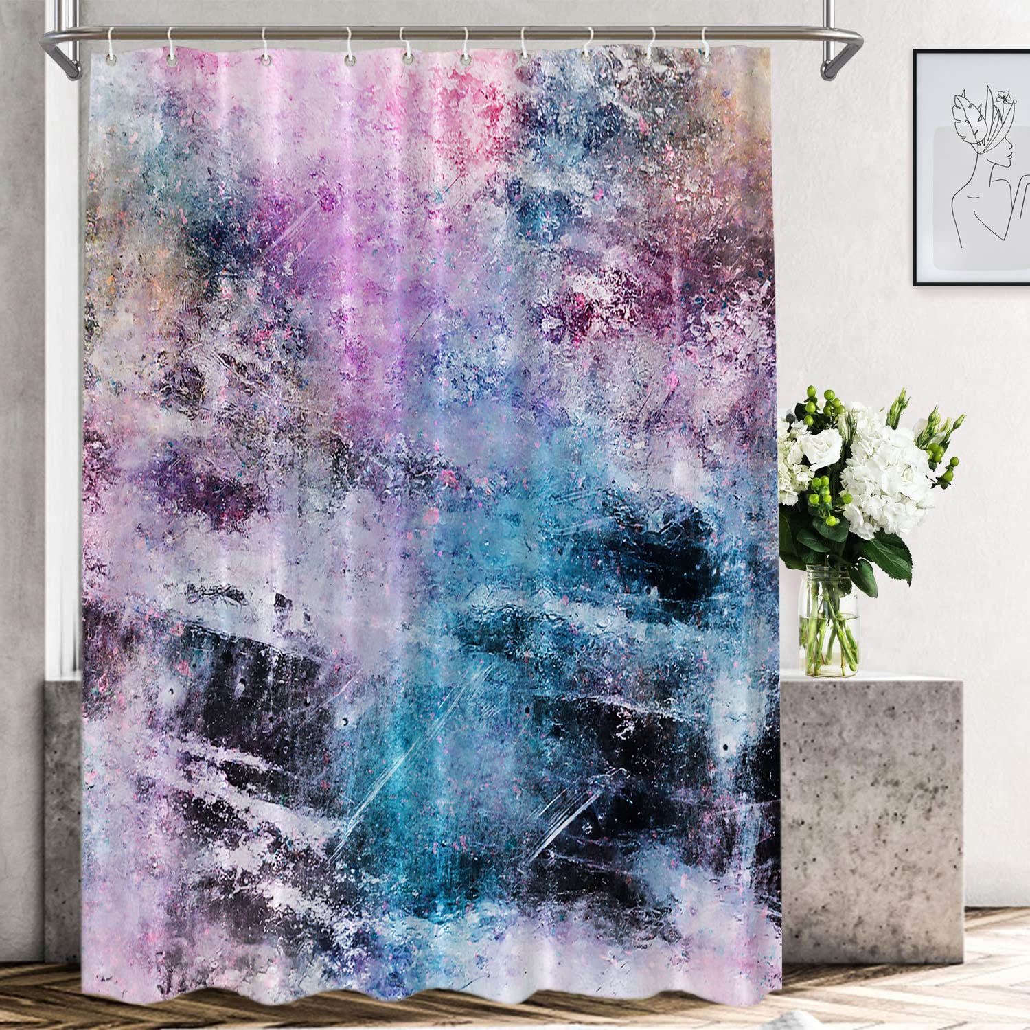 Shrahala Abstract Colorful Waterproof Shower Curtain - Fractal Blue & Grey Design with Grommets 60x72 Inch for Bathroom Decor, Modern Shower Stall Cover | Perfect for Home, Hotel & Spa Use