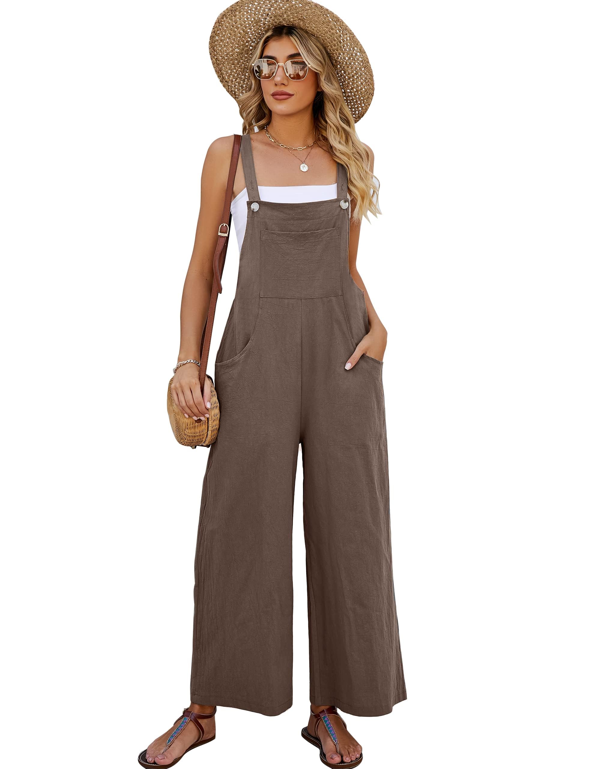 Flygo Women's Cotton Bib Overalls - Loose Fit Wide Leg Jumpsuit with Pockets | Casual Romper for Gardening, Workwear & Street Style Fashion
