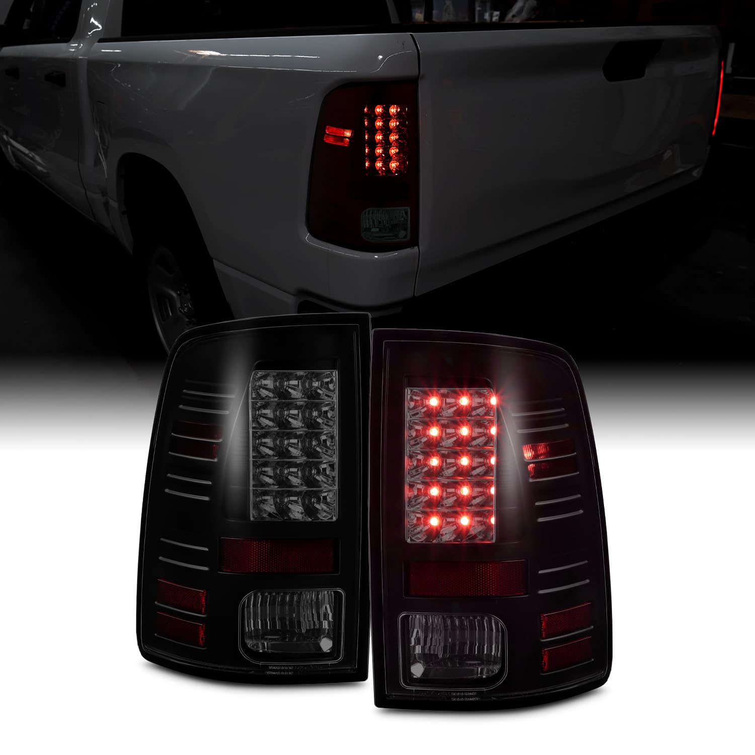 AKKON Black Smoke LED Tail Lights Brake Lamps Replacement for 2009-2018 Ram 1500 2500 3500 Pickup Trucks - Durable & Stylish Upgrade for Night Driving & Off-Road Adventures