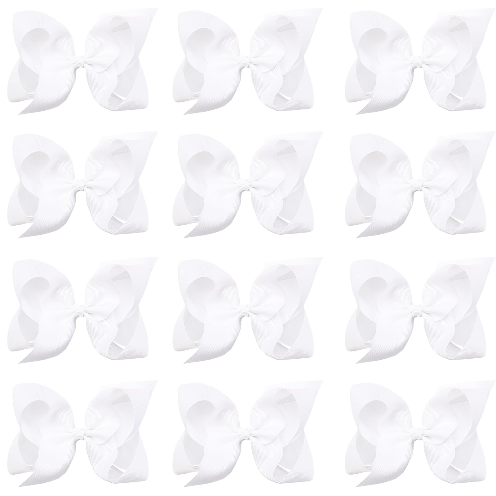 Oaoleer 12-Pack Large Hair Bows for Girls - 6 Inch White Grosgrain Ribbon Boutique Hair Clips with Alligator Clips - Perfect Hair Accessories for Toddlers, Little Girls & Kids (Great for Parties, School, Photos & Special Occasions)