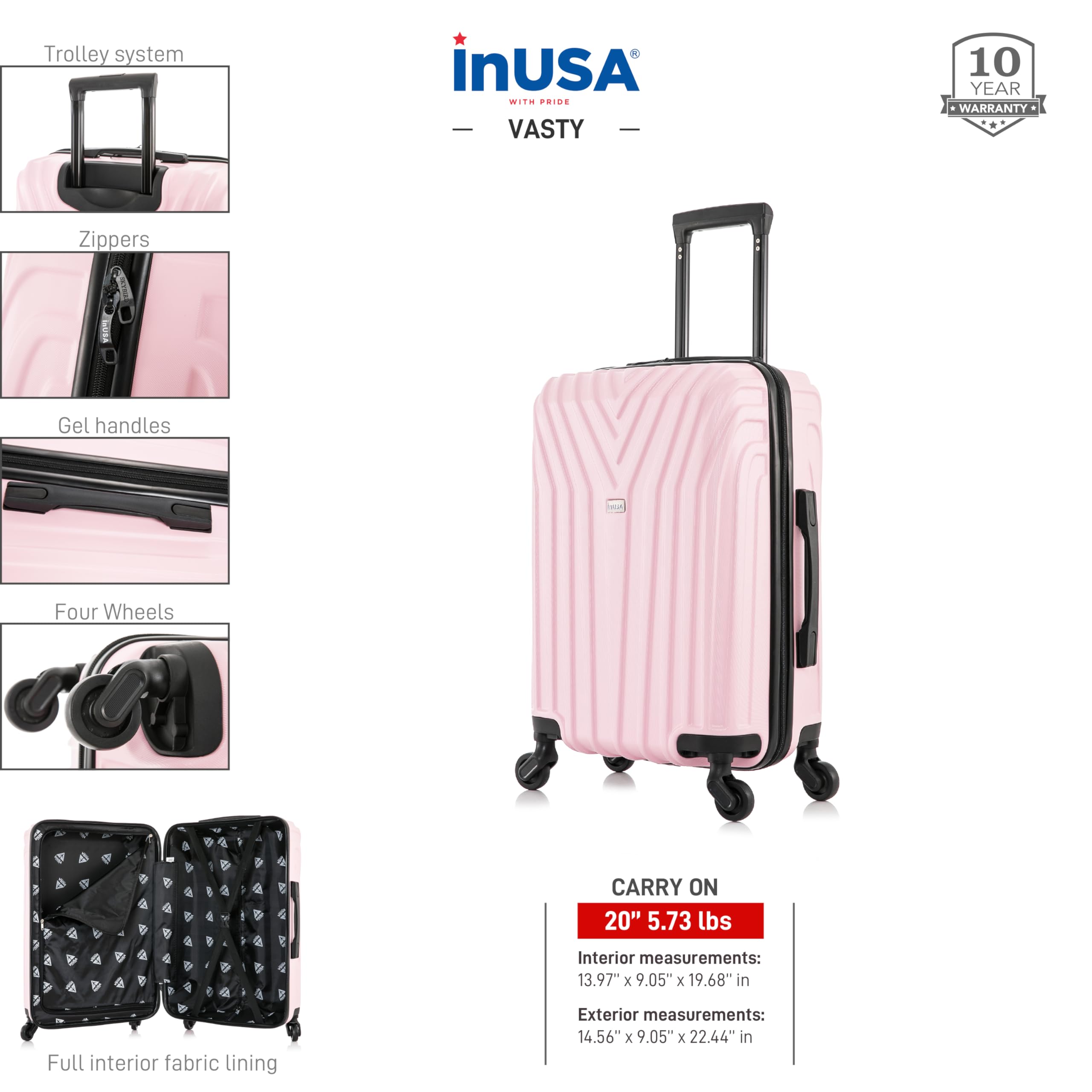 VASTY 20-Inch Lightweight Hardshell Spinner Luggage - Durable Carry-On Suitcase with Trolley Handle & 360° Wheels (Pink) | Perfect for Air Travel, Weekend Getaways & Business Trips