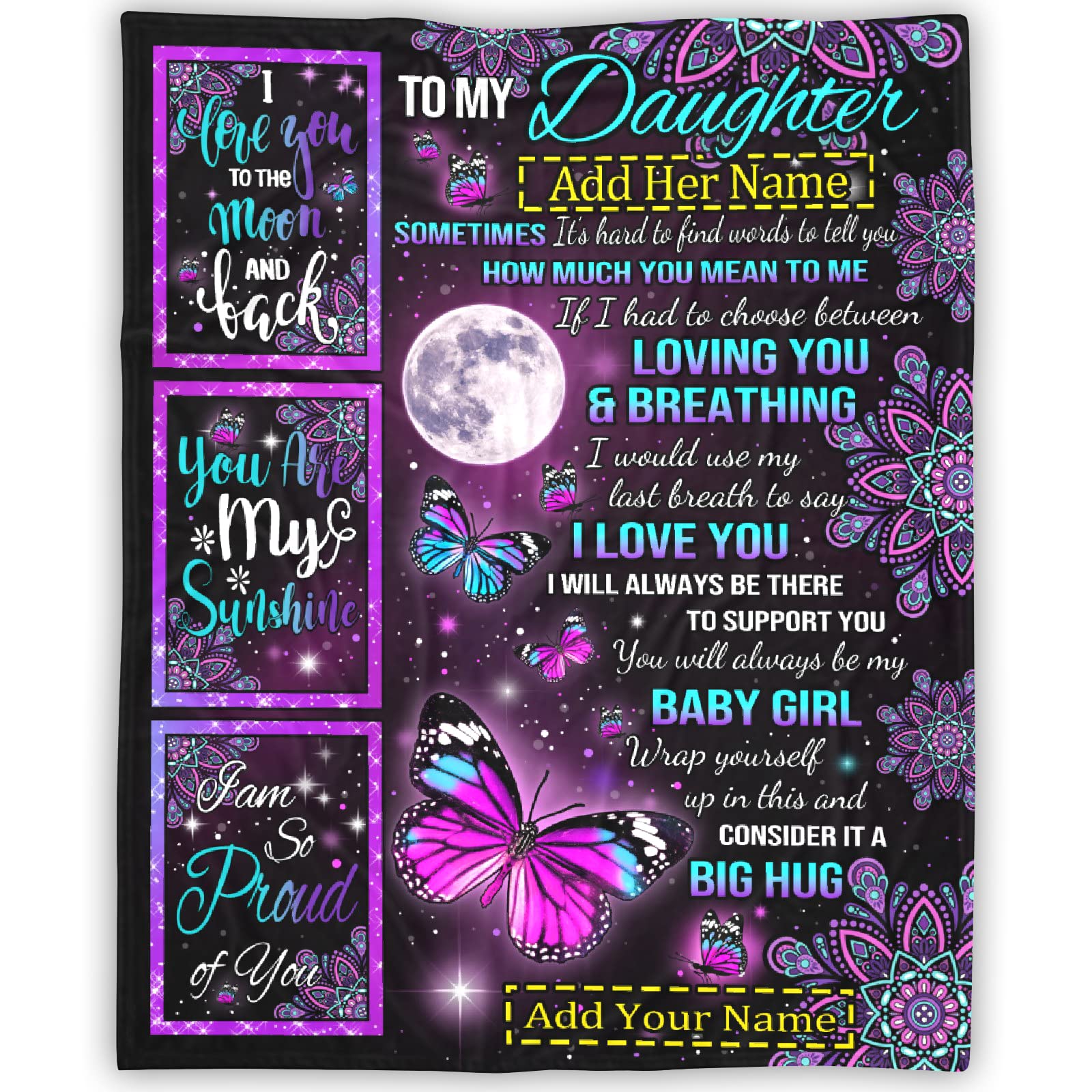 Personalized Custom Fleece Blanket for Daughter with Name - 90x120 Inches Super Soft Lightweight Flannel Throw - Perfect Gift from Mom & Dad for Birthday, Father's Day - Cozy for Bed, Couch, and Summer Nights