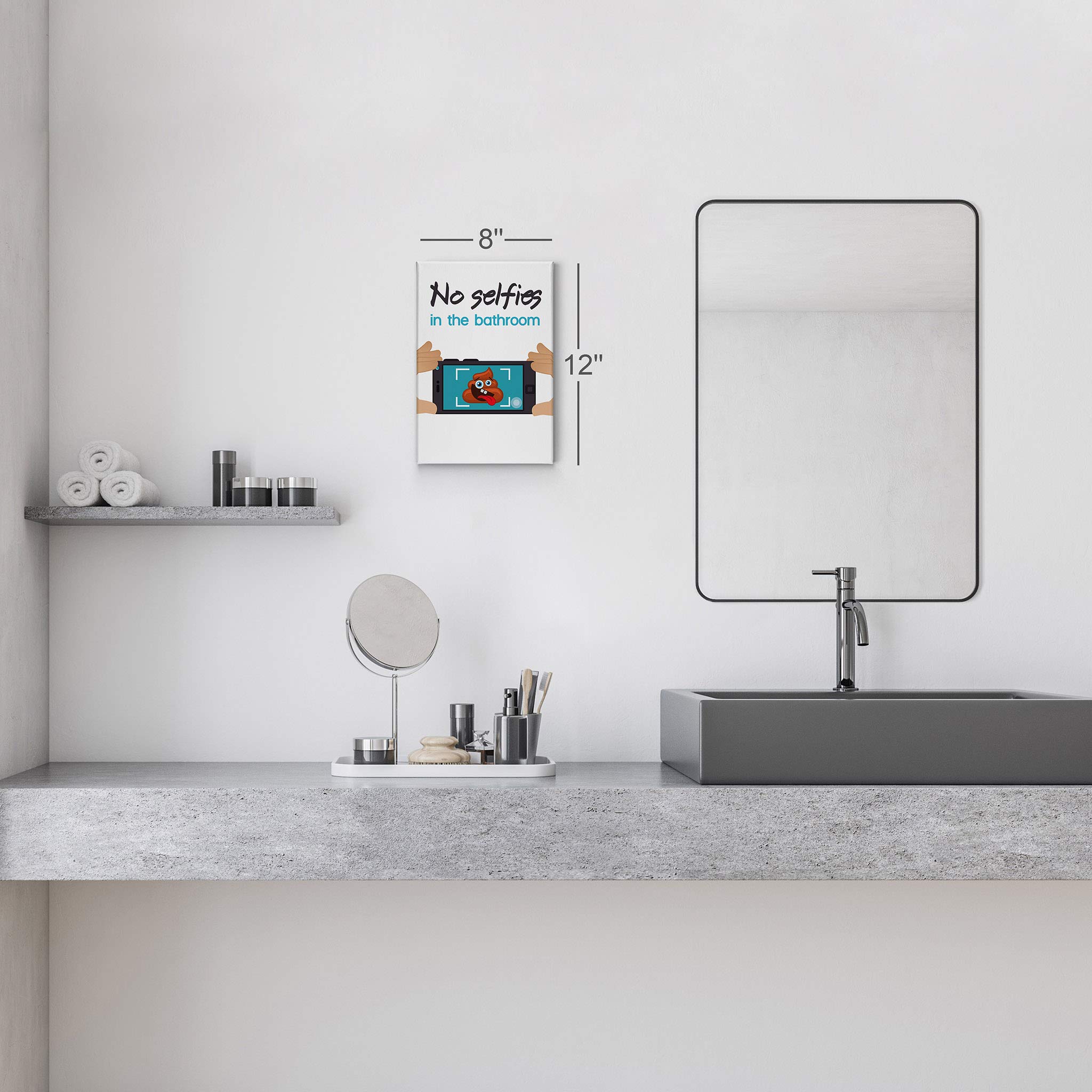 Smile Art Design 'No Selfies in the Bathroom' Funny Quote Canvas Print - 40x30 Inch Bathroom Wall Decor, Ready to Hang Home Decor for Toilet & Powder Room - Made in USA | Perfect for Bathroom Humor & Unique Housewarming Gifts