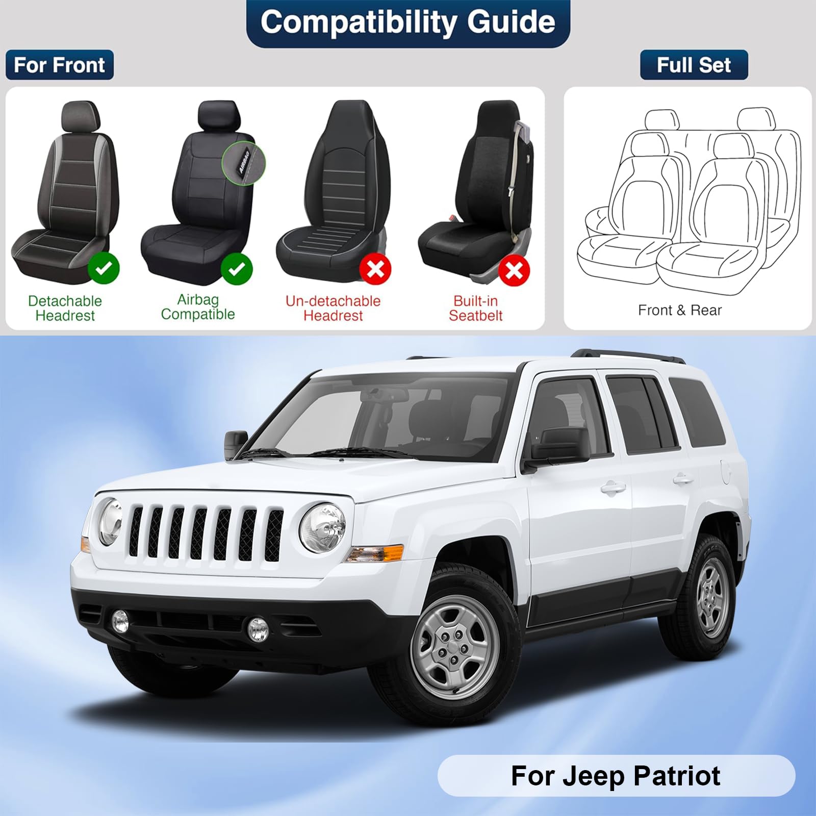 2009-2017 Jeep Patriot Custom Fit Leather Car Seat Covers - Universal Anti-Slip Design for Sedans, SUVs & Trucks (Black Red Bars) - Perfect for Road Trips, Daily Commuting & Off-Road Adventures