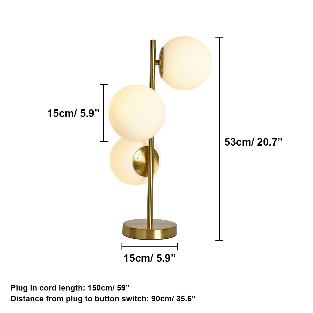 Modern 3-Light Gold Glass Desk Lamp with White Frosted Globe Shade - Plug in Reading Lamp for Bedroom, Living Room, Nightstand & Study - Perfect for Cozy Reading Nooks, Home Office Lighting and Bedside Ambience (3-Light)