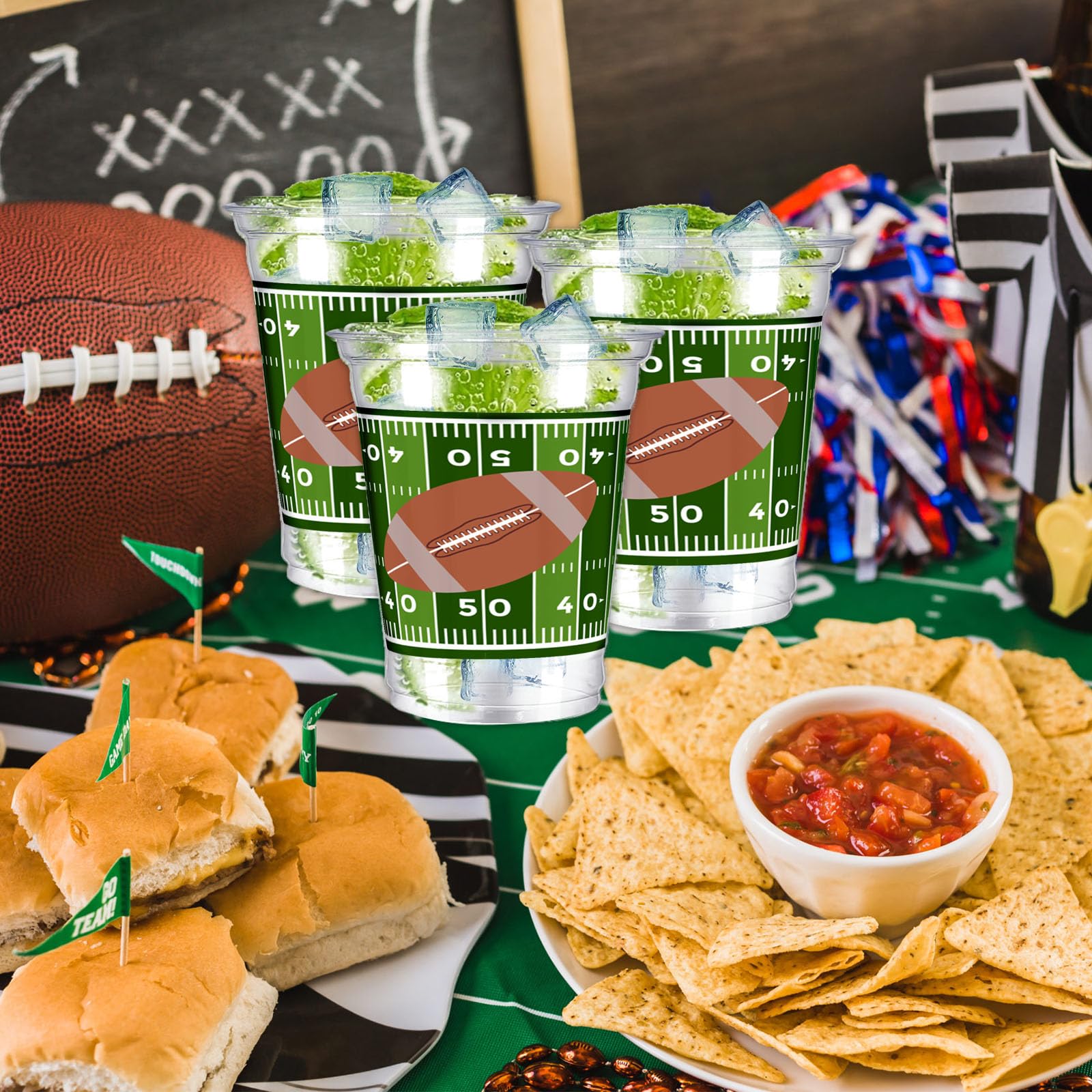 45-Pack 12oz Clear Plastic Football Party Cups - Disposable Drinking Cups for Super Bowl, Tailgating & Sports Events - Bulk Football-Themed Party Supplies