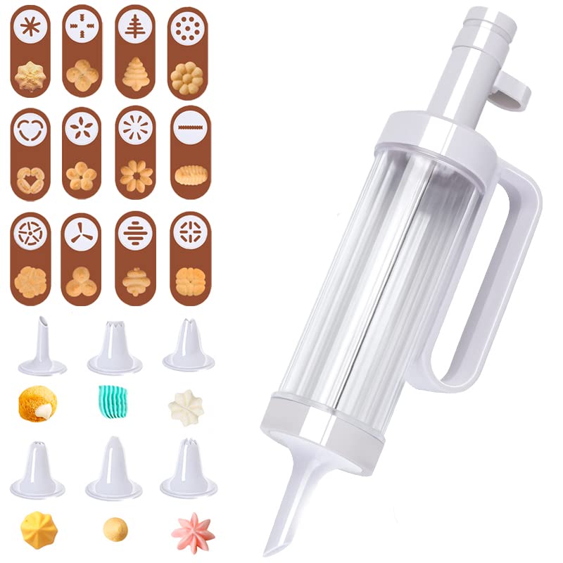 12-in-1 Cookie Press Gun Kit with 12 Decorating Discs & 6 Icing Tips - Stainless Steel Biscuit Maker for DIY Baking, Cake Decorating, Christmas Cookies - Perfect for Holiday Parties, Home Baking & Gift Giving