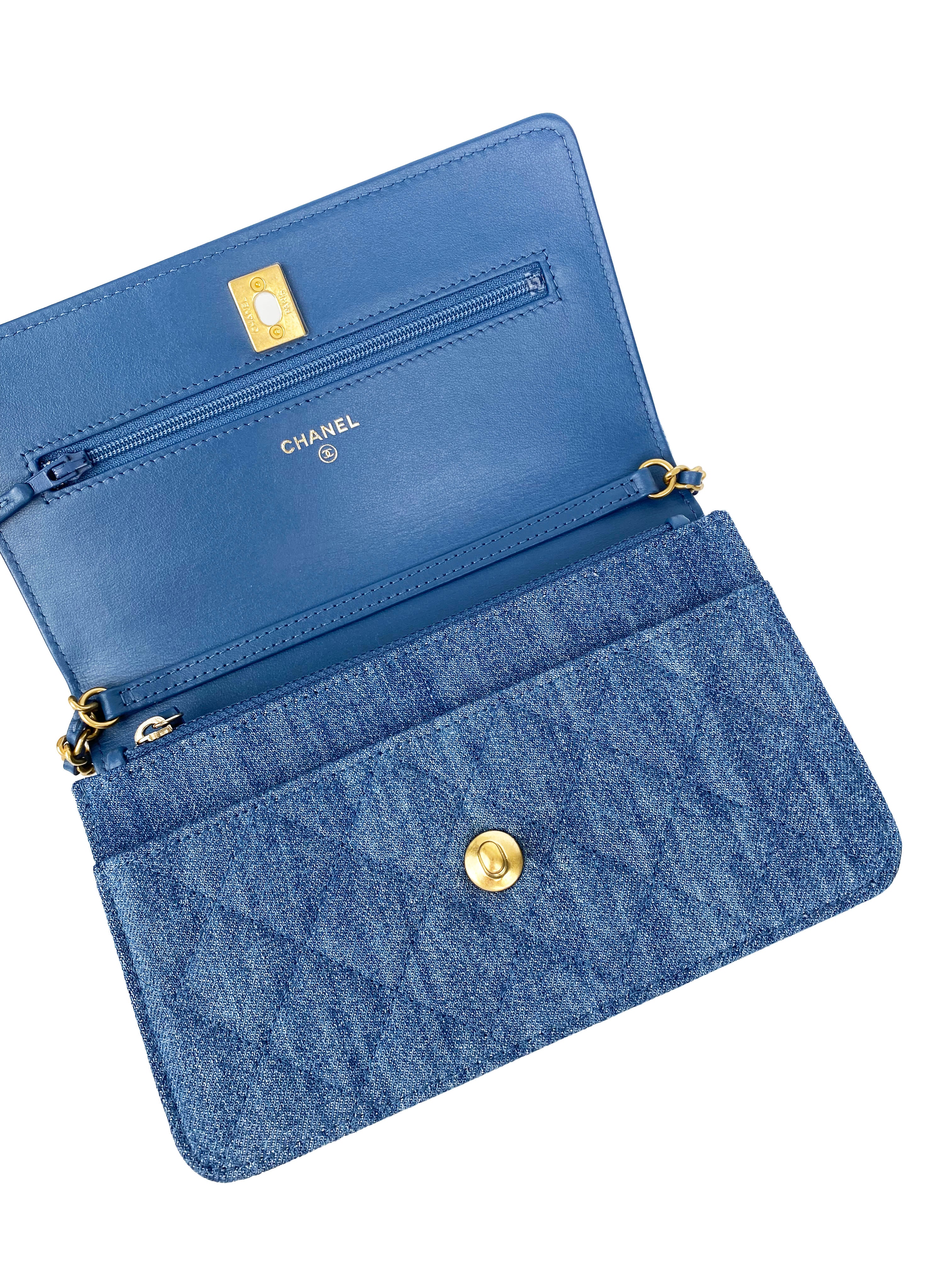 Chanel 22C Denim Wallet on Chain with Pearl Crush - Stylish Crossbody Bag for Women | Perfect for Parties, Date Nights & Everyday Use