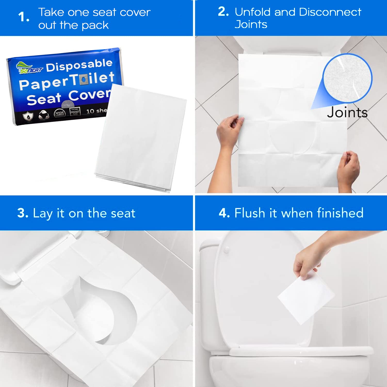 Disposable Toilet Seat Covers for Travel - 40 XL Flushable Sheets | Waterproof & Hygienic Protection for Kids & Adults | Perfect for Airports, Camping & Public Restrooms
