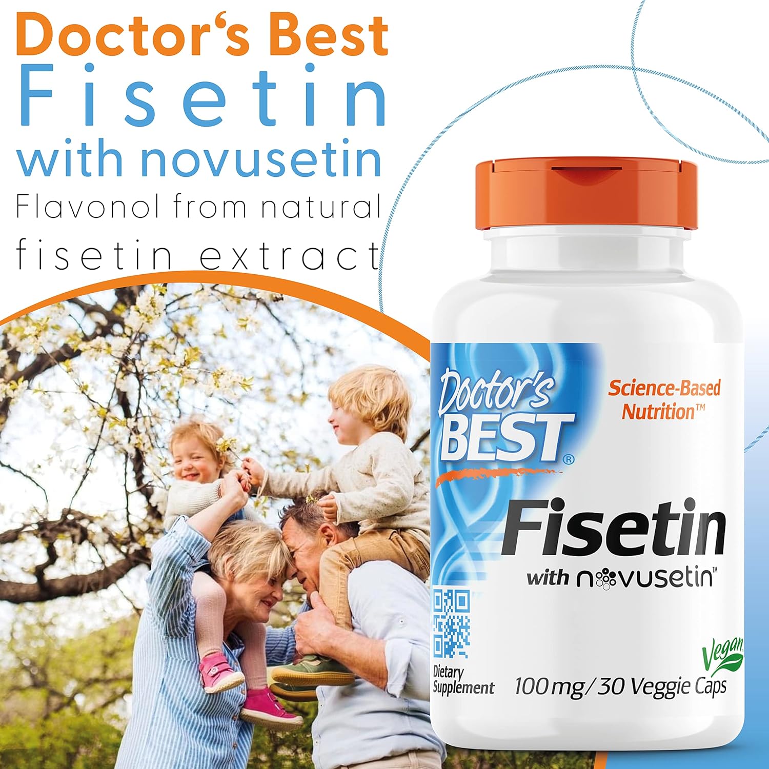 Doctor's Best Fisetin with Novusetin Supplement - 100mg per Serving, 30 Vegan Capsules - Supports Cellular Health & Longevity - Perfect for Anti-Aging & Wellness Routines