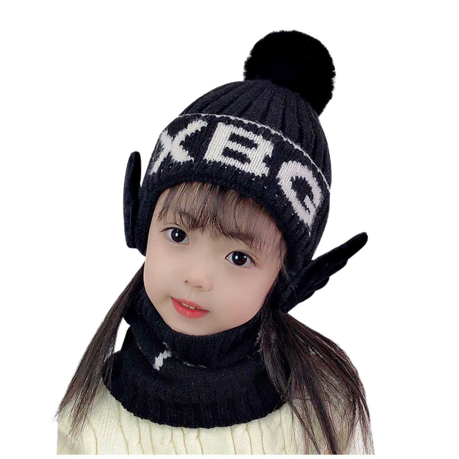 Warm Plaid Fleece Winter Beanie Hat for Kids - Soft Knit Hood with Ear Flaps & Scarf - Cozy Cold Weather Accessory for Outdoor Activities, Skiing, and Snow Play