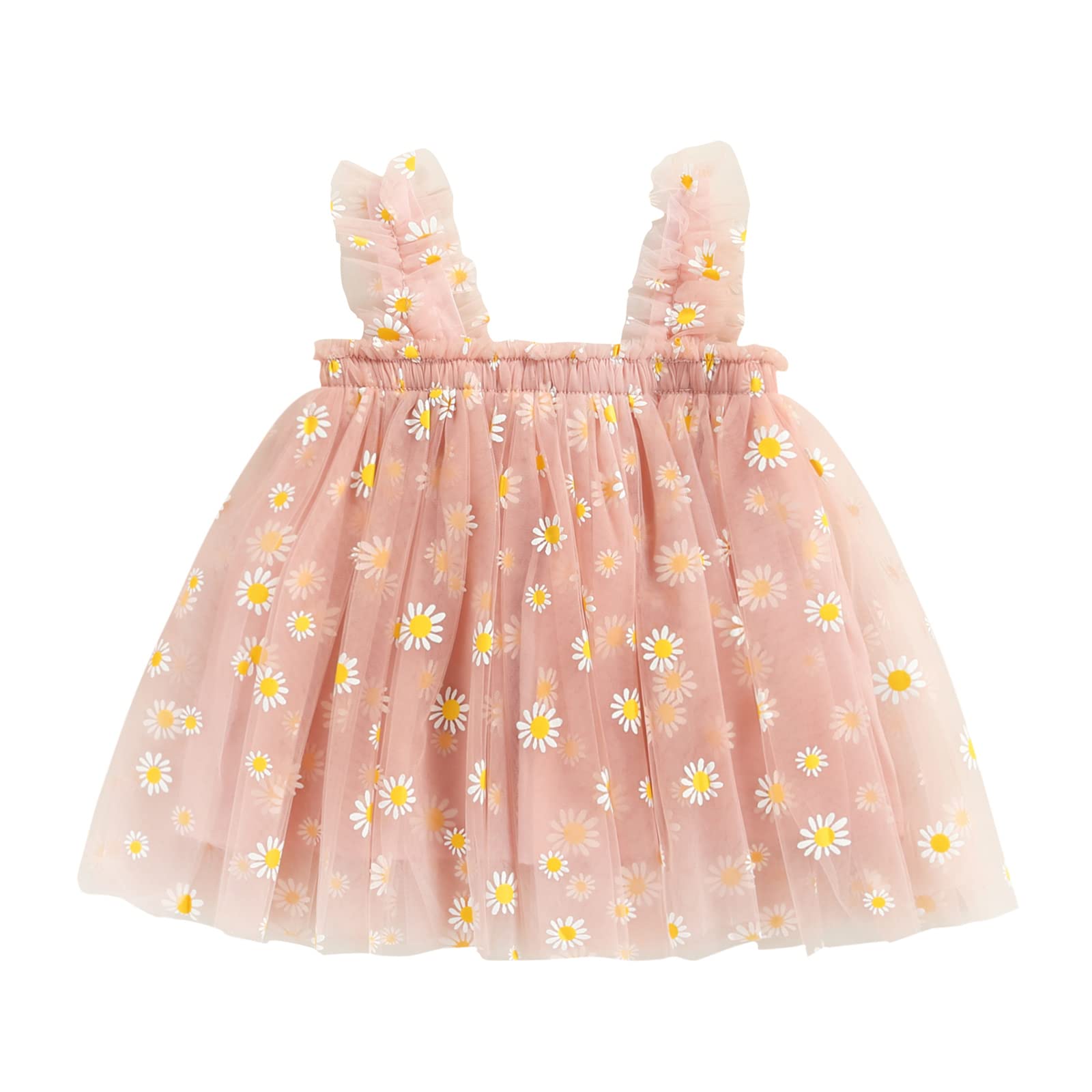 Toddler Baby Girl Summer Dress - Sleeveless Floral Fruit Embroidery Casual Mesh Tutu Puff Dress for Playdates & Beach Outings