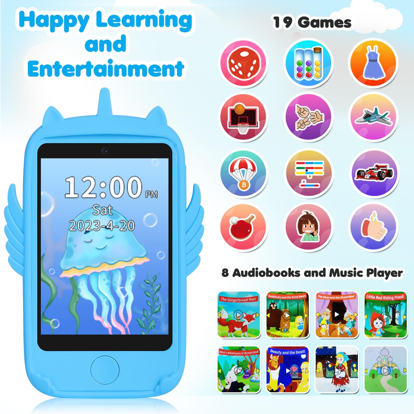 Interactive Learning Smartphone Toy for Kids - Touchscreen Educational Phone with Games for Boys & Girls Ages 3-10 | Perfect Christmas & Birthday Gift (Blue) | Pretend Play, Early Learning & Travel Entertainment