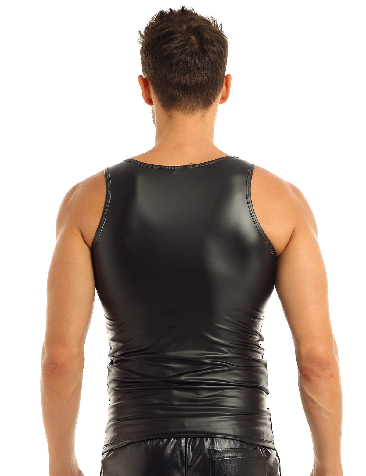 iiniim Men's Faux Leather Vest Undershirt - Sleeveless Muscle Tank Top for Gym, Fitness & Casual Wear | Breathable Workout Shirt for Bodybuilding & Street Style