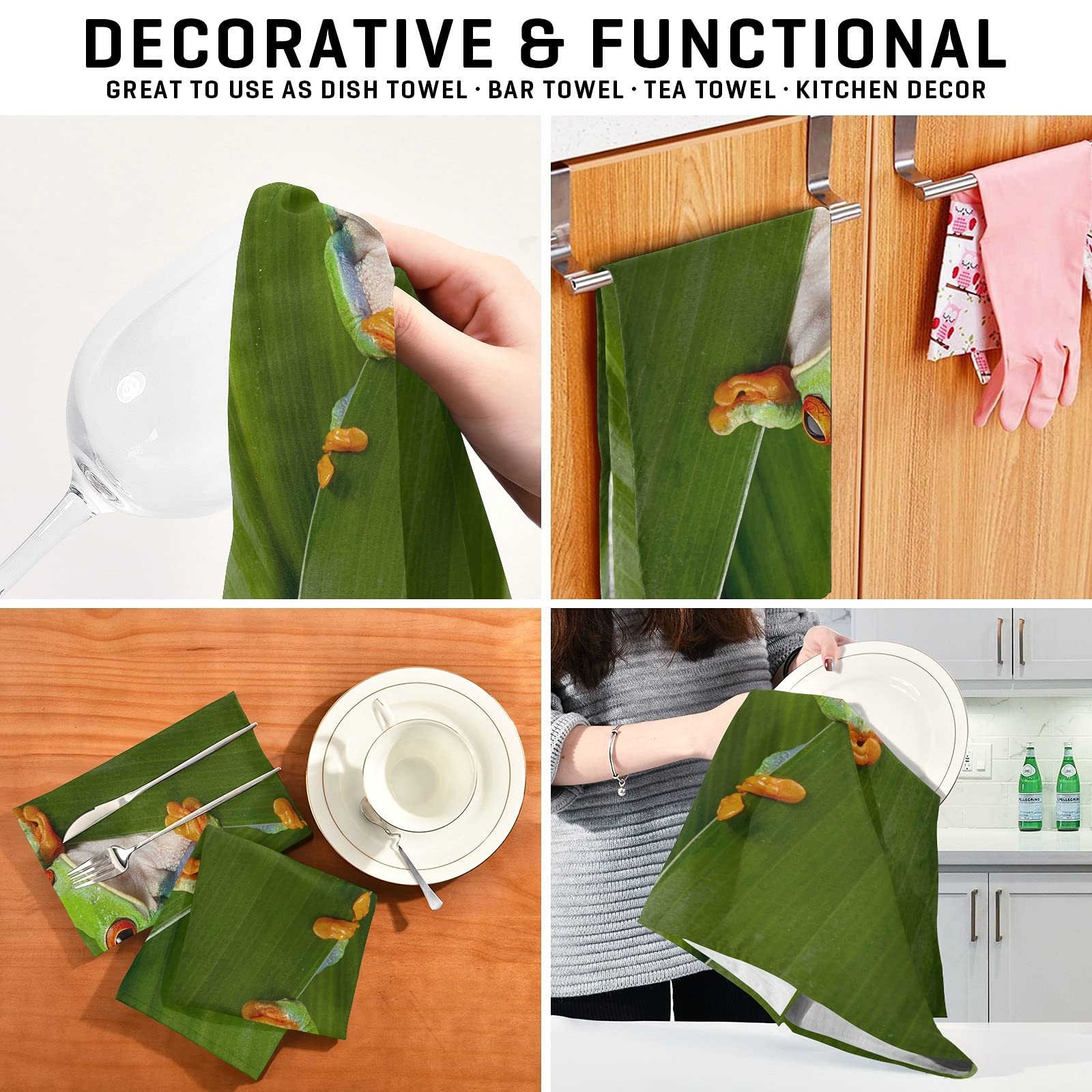 Premium 6-Pack Green Leaf Dish Towels Set - Super Absorbent & Fast Drying Kitchen Cloths (18