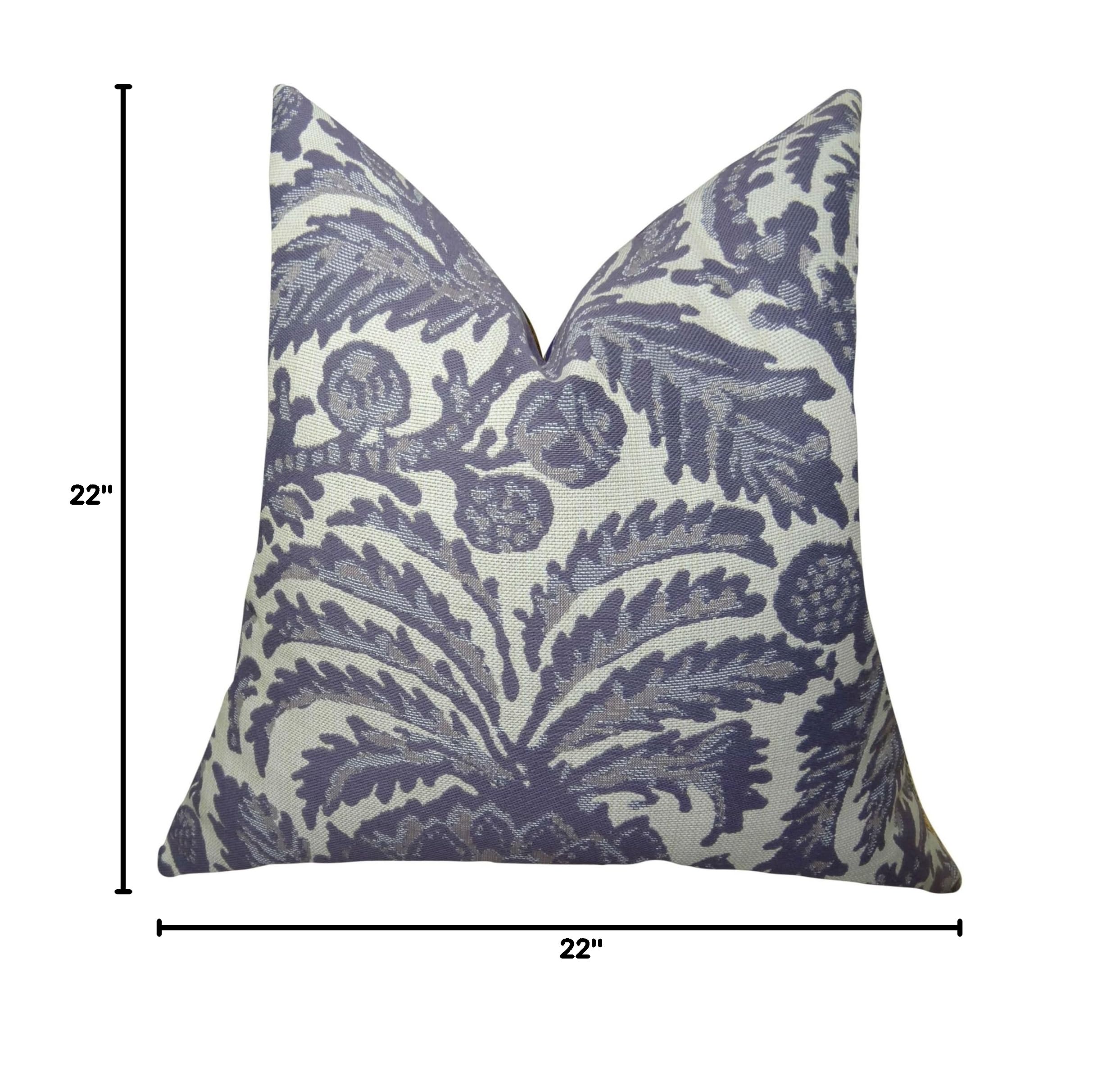 Violet Decorative Designer Throw Pillow - Purple Cream Floral Cotton Sofa Cushion - Made in USA | Elegant Home Decor for Living Room, Bedroom & Office