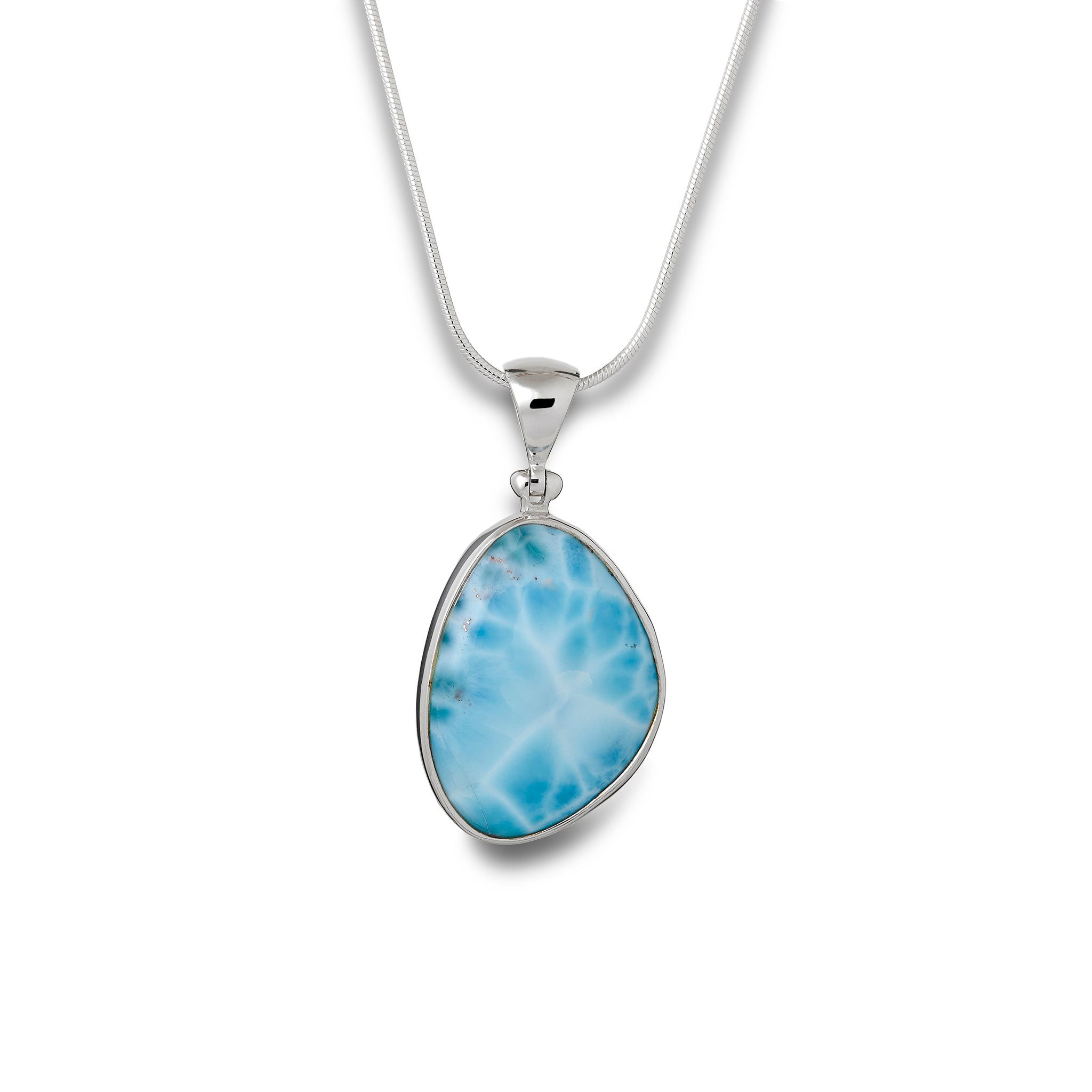 Natural Larimar Stone Pendant Necklace - 7mm Genuine Dominican Blue Gemstone Jewelry for Women | Perfect for Gifts, Weddings & Everyday Elegance