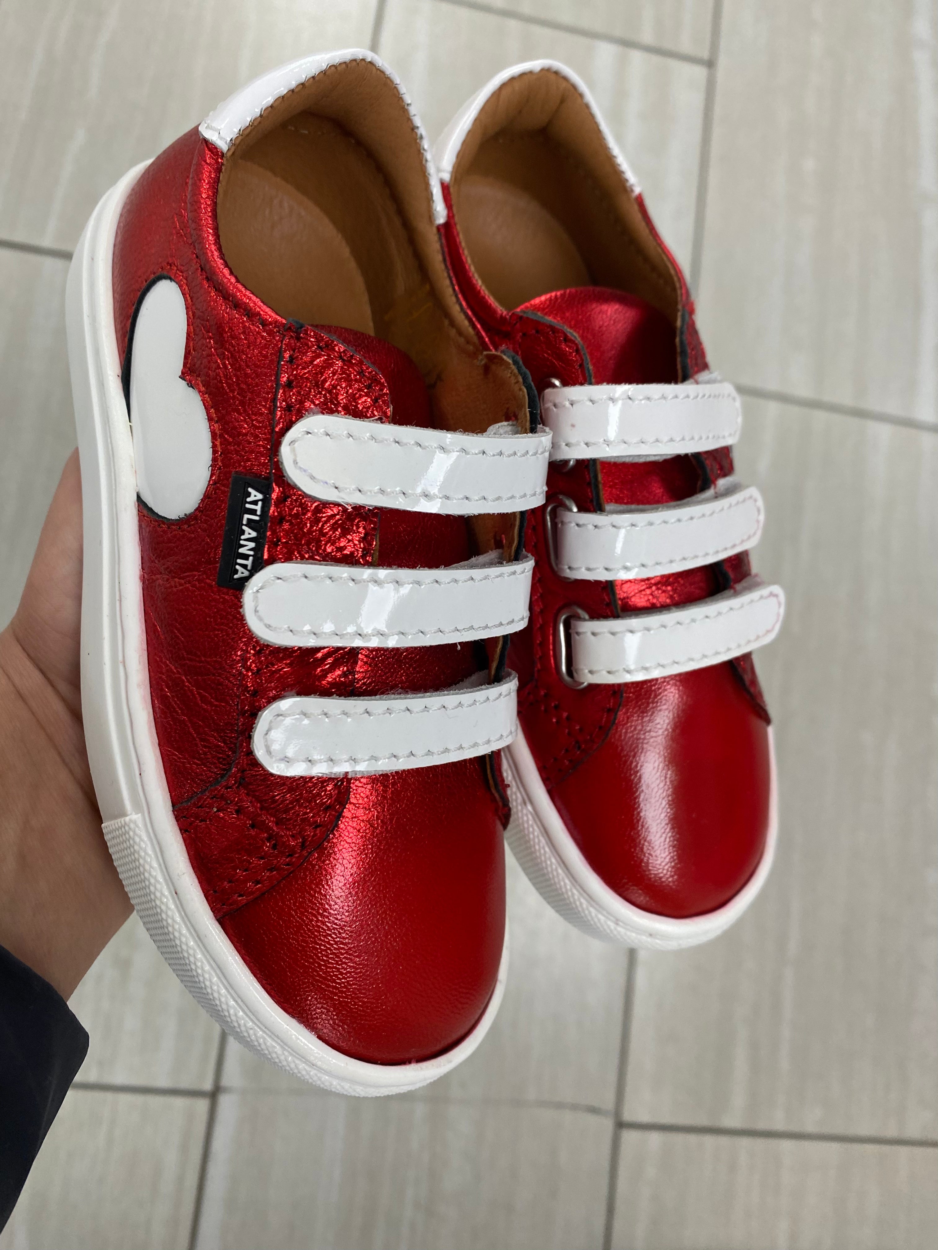 Atlanta Moccasin Red Metallic Heart Velcro Sneakers - Stylish & Comfortable Shoes for Women & Girls | Perfect for Casual Wear, School & Everyday Outfits