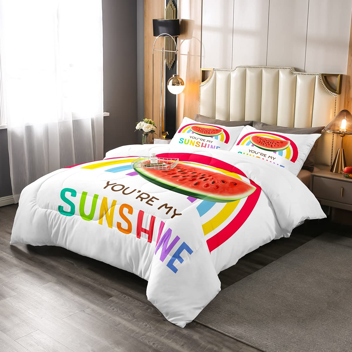 3D Watermelon Print Comforter Set - Twin Size Watercolor Rainbow Bedding for Kids, Boys & Girls | All-Season Cartoon Duvet with Pillowcase | Perfect for Summer Decor & Kids' Bedroom Themes