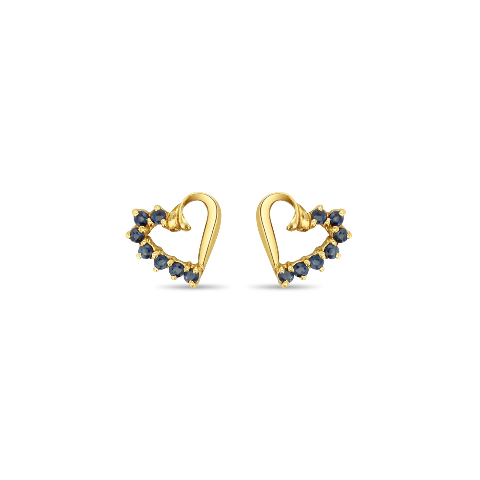 14K Yellow Gold Dainty Heart Shaped Sapphire Stud Earrings - Perfect for Valentine's Day Gifts, Anniversary Presents & Everyday Elegance