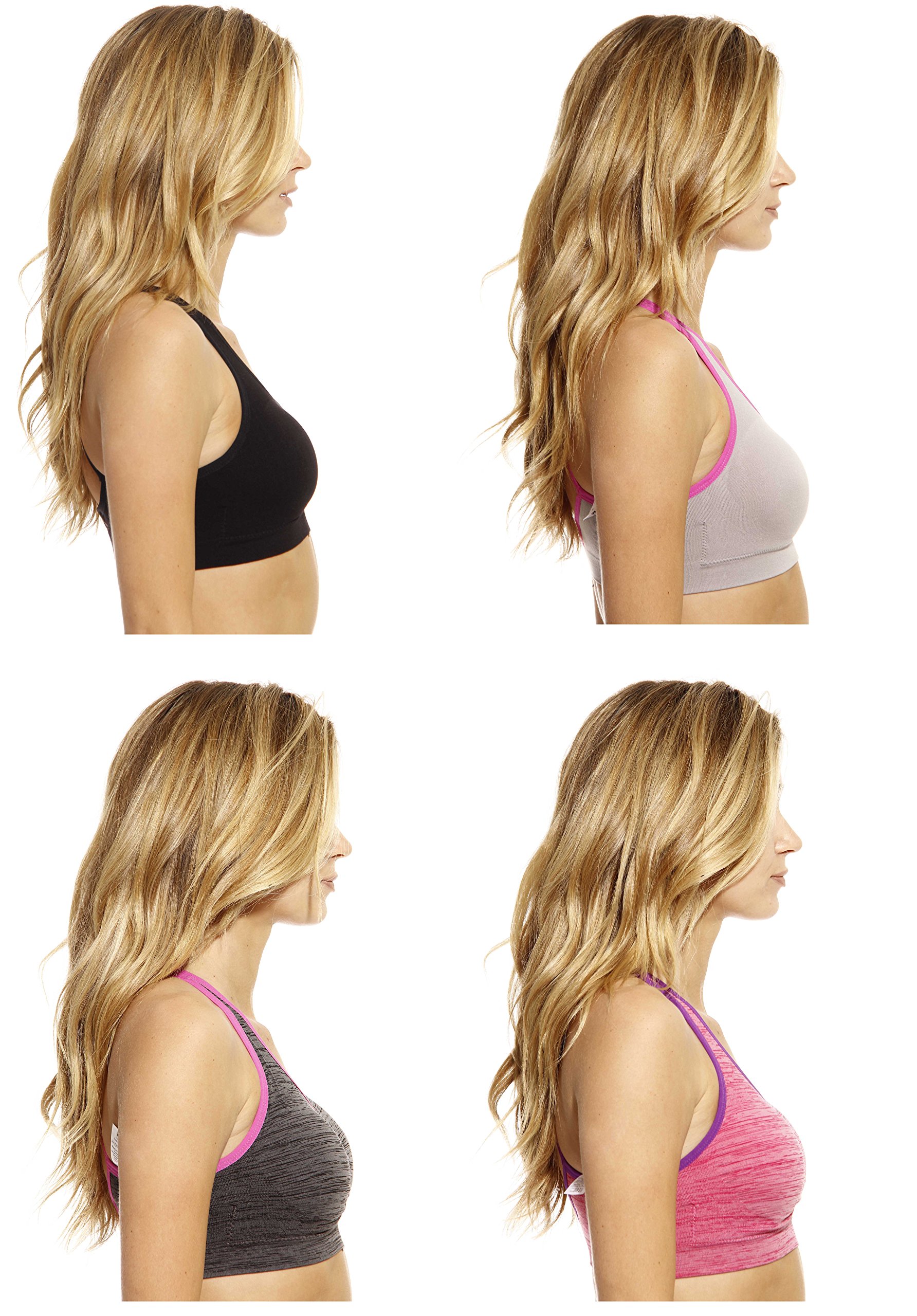 Seamless Marled Sports Bra 4-Pack - Comfortable Workout Bras for Women - Yoga, Running, Gym & Activewear