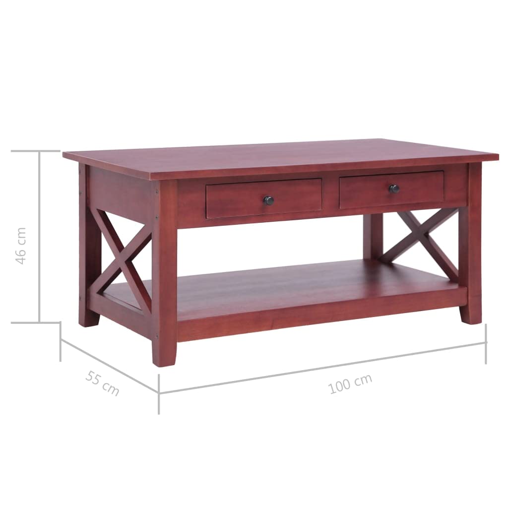 Premium Solid Mahogany Wood Coffee Table with 2 Drawers & Shelf - Classic Brown Lacquer Finish, Sturdy Frame - Elegant Living Room Furniture for Home Decor, Family Gatherings & Entertainment Spaces
