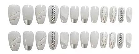 Cloud Painted Medium Length Trapezoid Diamond False Nails - Elegant Press on Nails for Parties, Weddings & Special Occasions