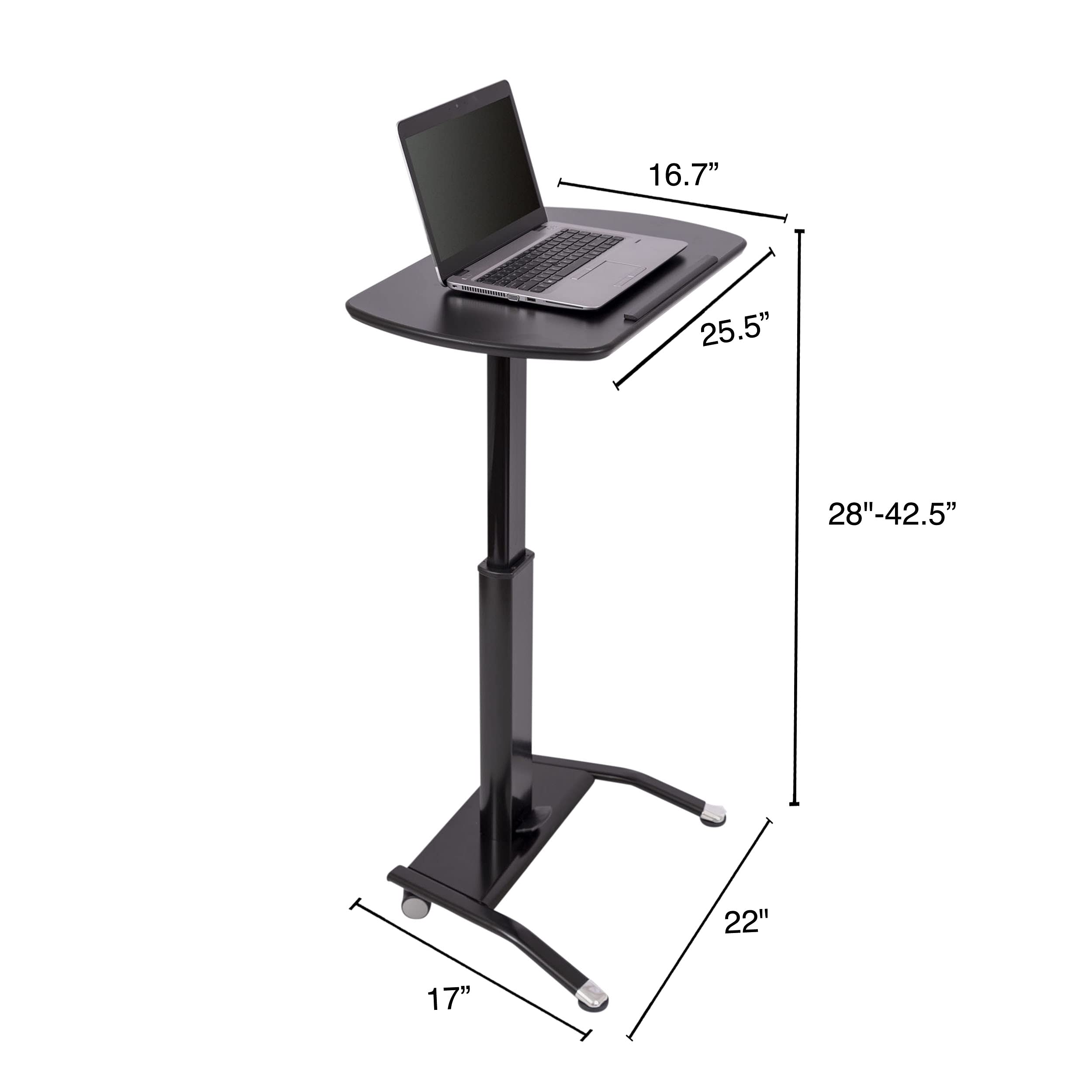 Adjustable Height Standing Desk with Tilting Laptop Stand - Ergonomic Pneumatic Lectern Podium for Office & Home (Black, 25.5