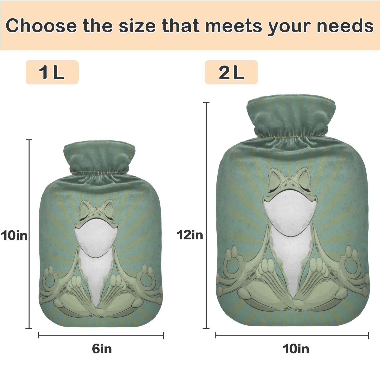 2L Large Hot Water Bottle with Cover - Yoga Frog Design for Neck & Shoulder Pain Relief, Hand & Feet Warmer - Hot & Cold Therapy - Perfect for Winter Warmth, Muscle Relaxation & Home Comfort