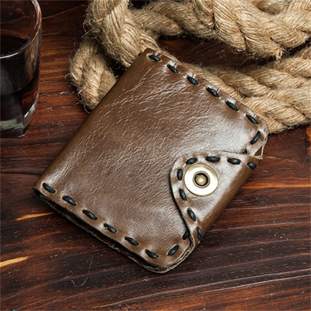 Handmade Genuine Leather Wallet for Men - Retro Short Style Card Holder with Money Clip & Woven Design - Perfect for Everyday Carry, Travel & Business (Gift Box Included)