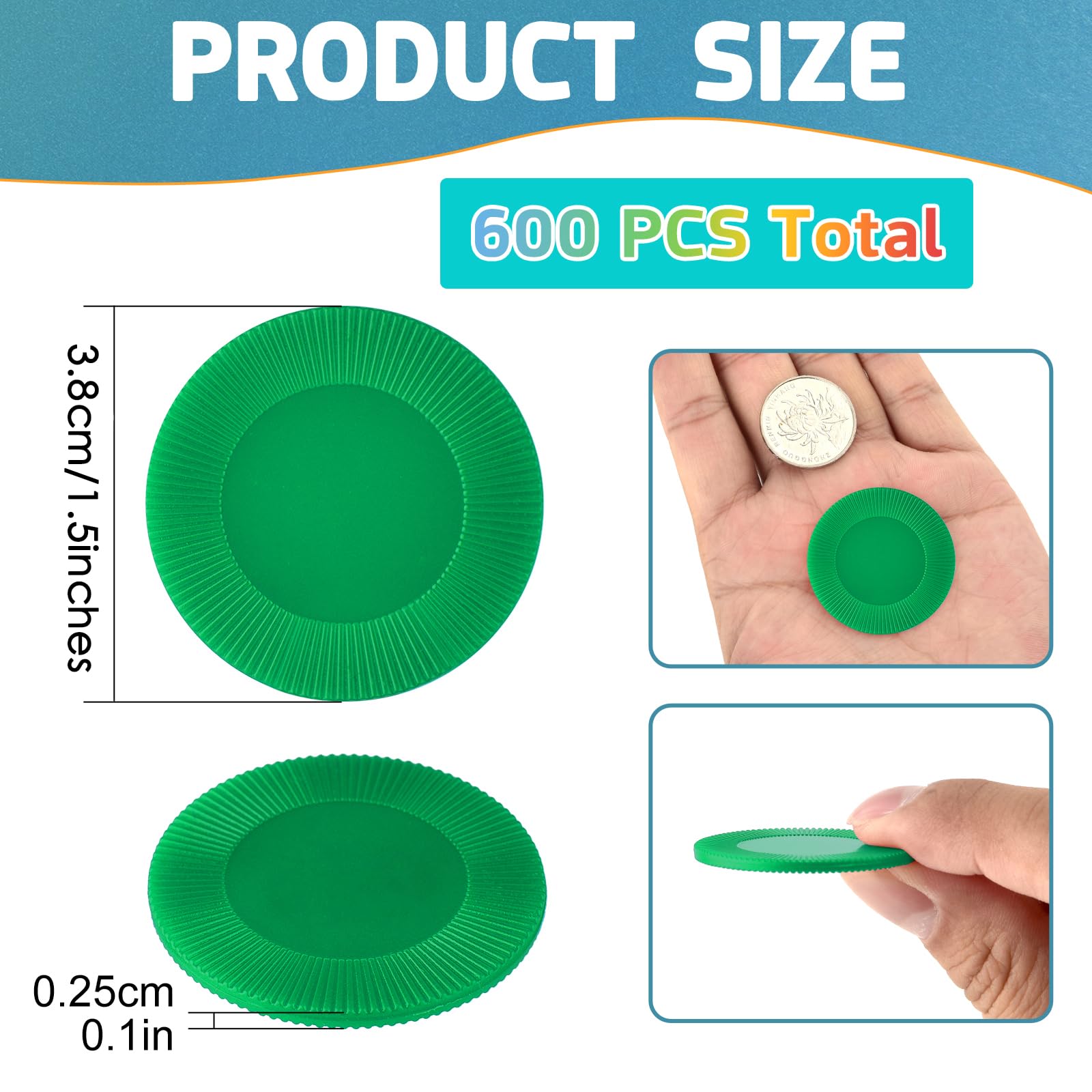 Coopay 600-Piece Plastic Poker Chips Set - 38mm (1.5 Inch) Bulk Bingo Chips, Math Counters & Game Tokens for Casino Nights, Math Practice, Classroom Rewards & Family Game Night (Green)