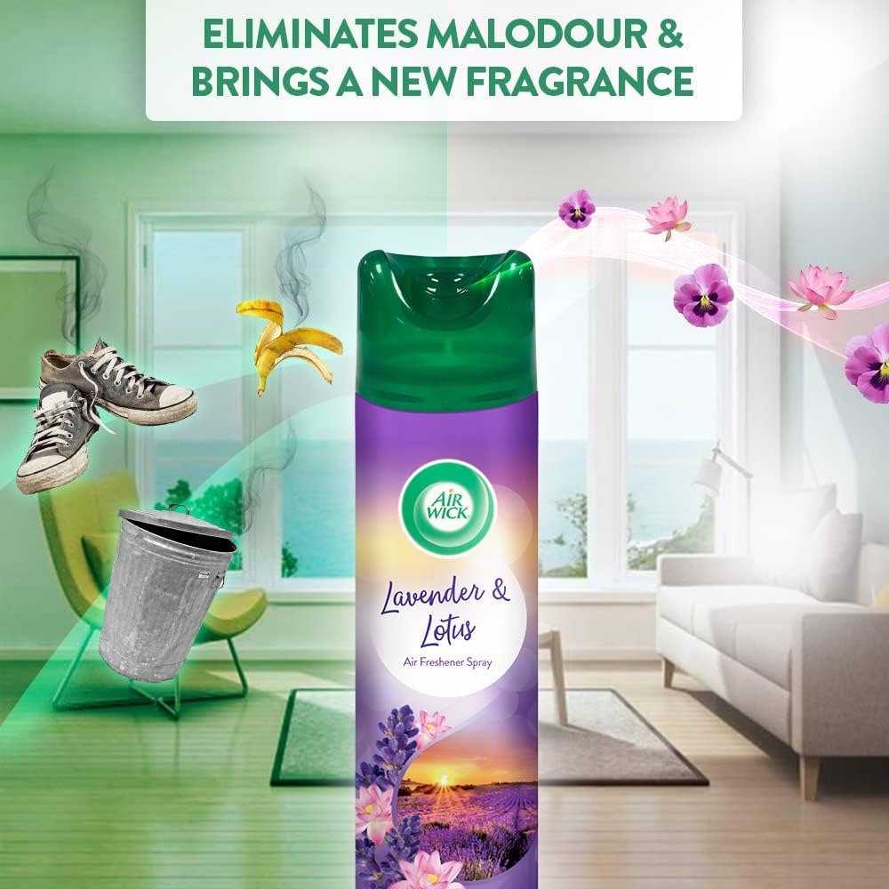 Air Wick Lavender & Lotus Scented Room Spray - 245ml (Pack of 2) | Long-Lasting Fragrance for Home, Bathroom & Office | Eliminates Odors | Perfect for Freshening Living Spaces, Bedrooms & Small Areas