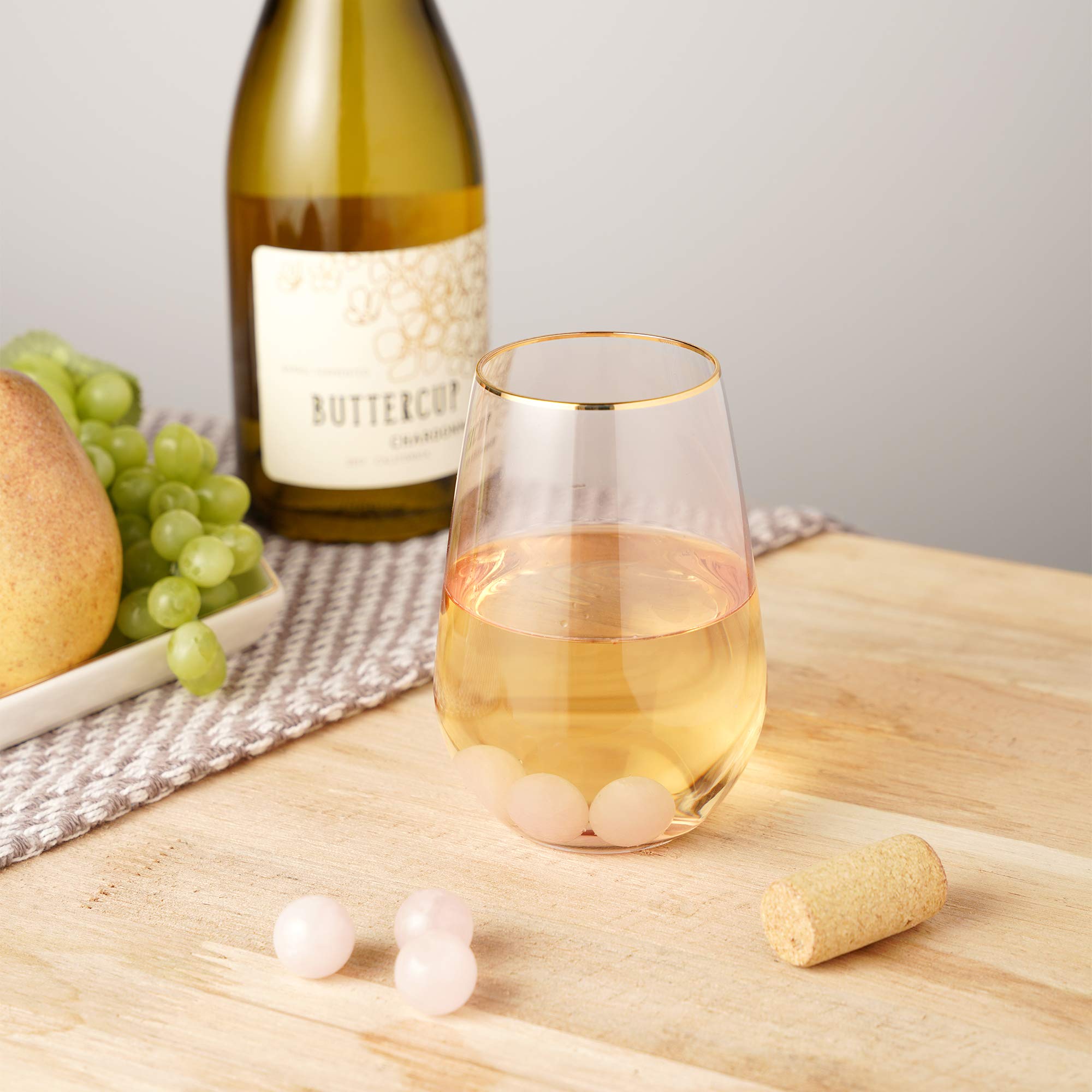 Twine Rose Quartz Wine Gems - Set of 6 Pink Drink Chillers & Whiskey Stones | Real Polished Rose Quartz Stone Spheres for Wine, Cocktails & Whiskey | Perfect for Parties, Gifts & Home Bars