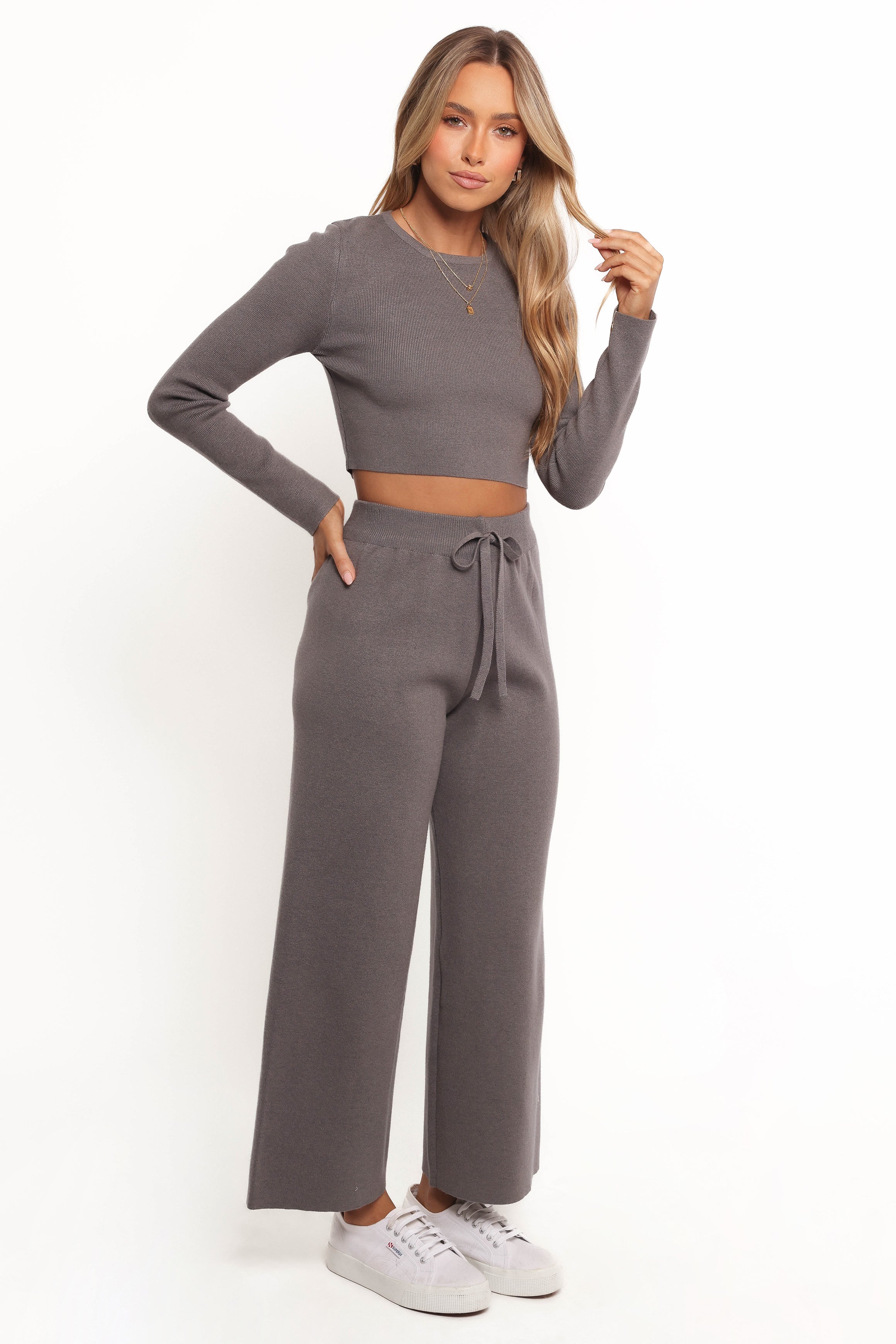 Ayers Women's Long Sleeve T-Shirt & Leggings Set - Soft Stretch Comfort Outfit in Charcoal Grey | Perfect for Yoga, Lounge & Casual Wear