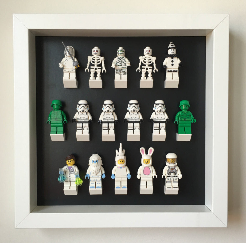 Black Edition Custom White Display Frame for Lego® Minifigures - Showcase & Protect Your Collectibles at Home or Office