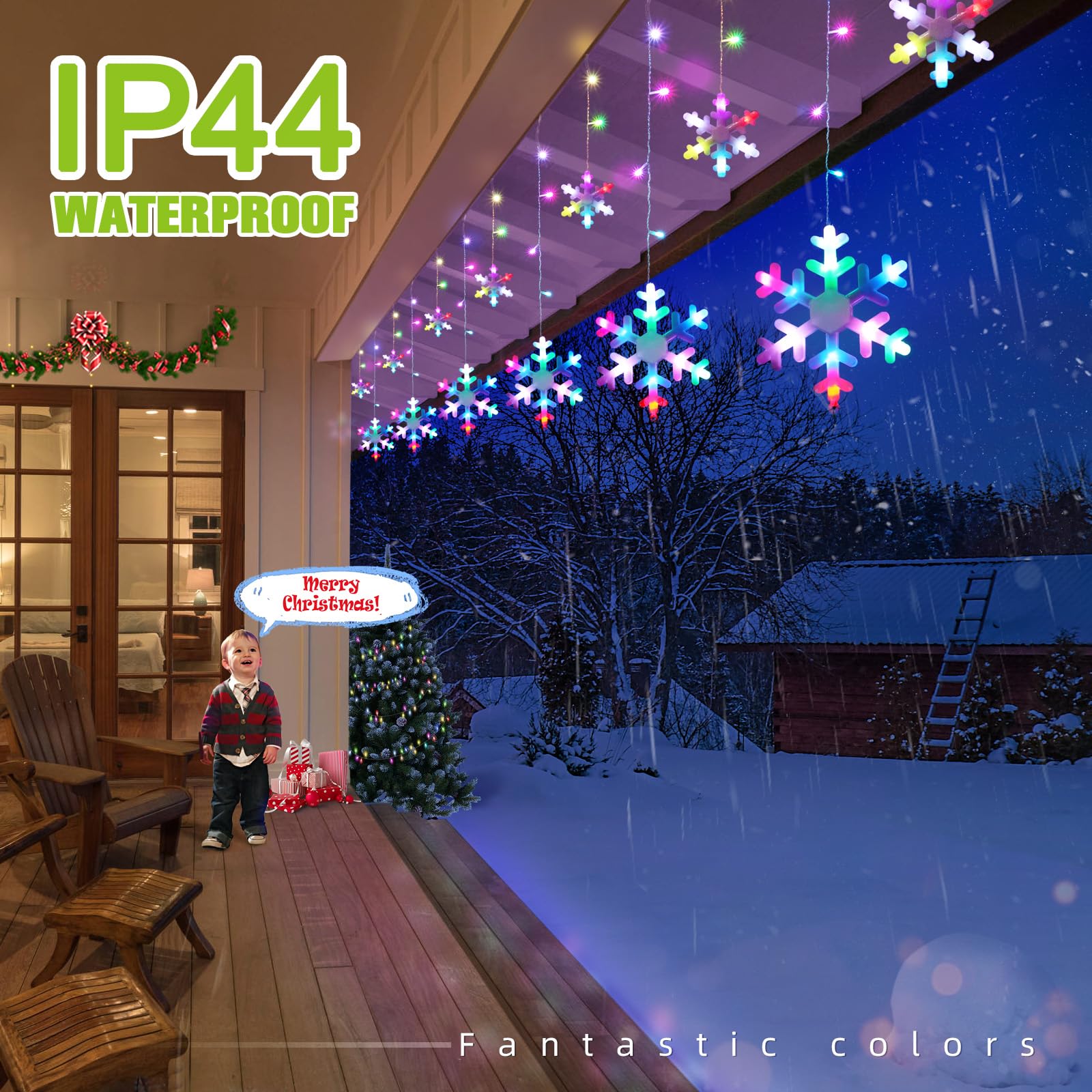 Waterproof Outdoor LED Snowflake Icicle Christmas Lights - 11.48ft String with 14 Drops for Eaves, Windows & Curtain Decorations | Perfect for Holiday Home, Garden, and Christmas Tree Decorating