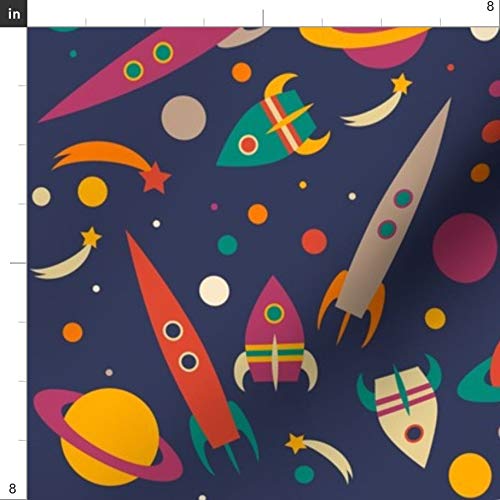 Rocket Space Cosmic Planets UFO Galaxy Printed Velvet Fabric - Fat Quarter for Upholstery, Home Decor & Apparel | Perfect for Nursery, Boys Room & DIY Craft Projects
