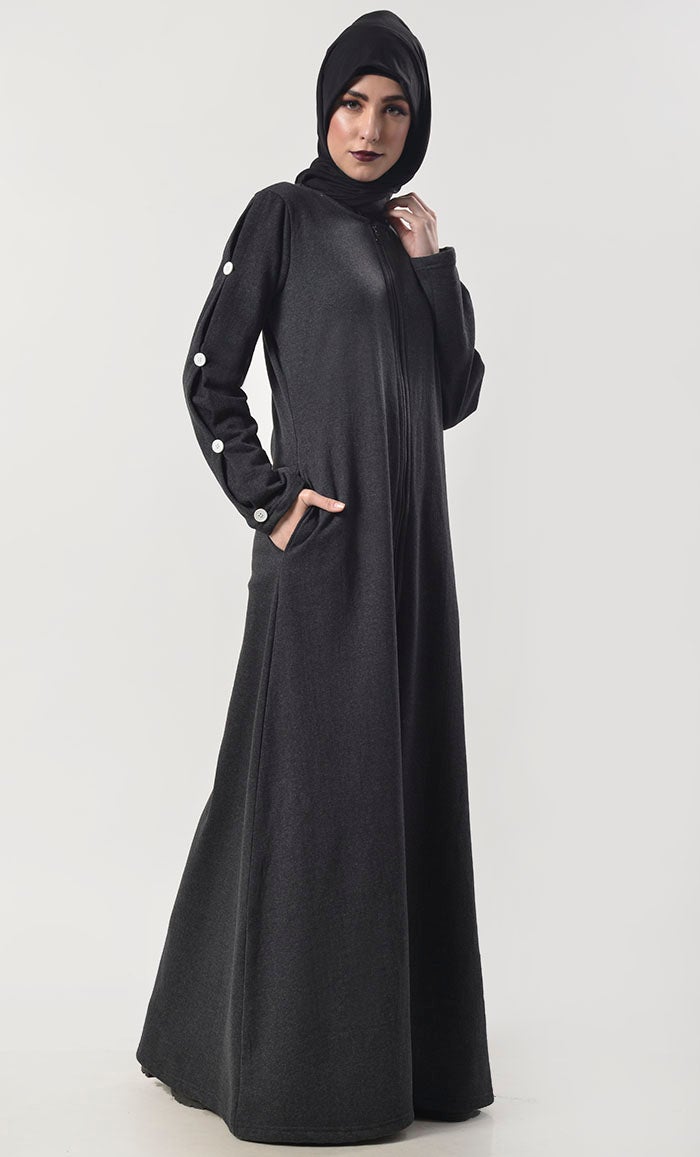 Modest Super Warm Fleece Abaya with Pockets - Stylish Islamic Dress for Women - Perfect for Prayer, Winter & Everyday Wear