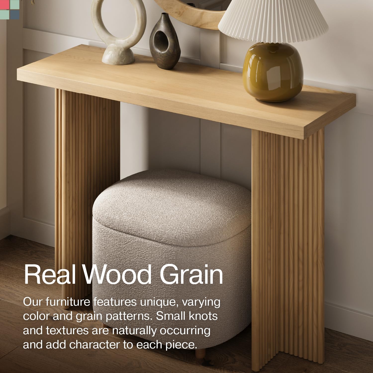 Modern Fluted Console Table - Solid Wood Narrow Entryway Table for Small Spaces - Natural Oak Living Room Furniture - Perfect for Hallway, Foyer & Apartment Decor