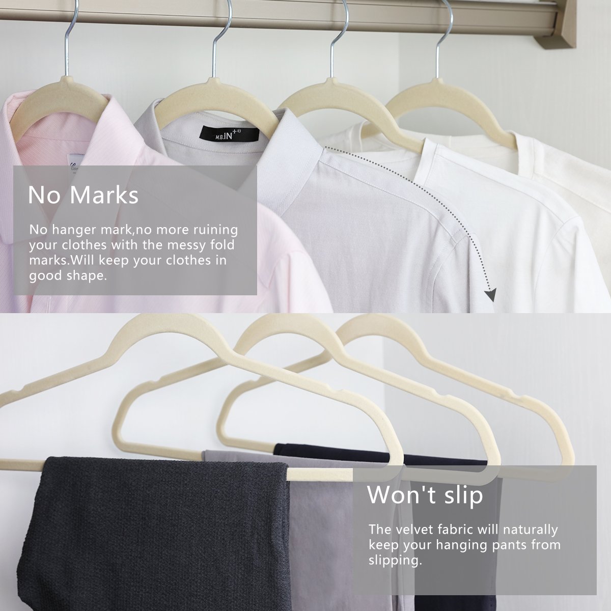 50 Pack Premium Velvet Hangers - Heavy Duty Non-Slip Suit Hangers with Chrome Hooks, Space Saving Closet Organizers (Ivory) - Perfect for Wardrobe Organization & Luxury Garment Storage