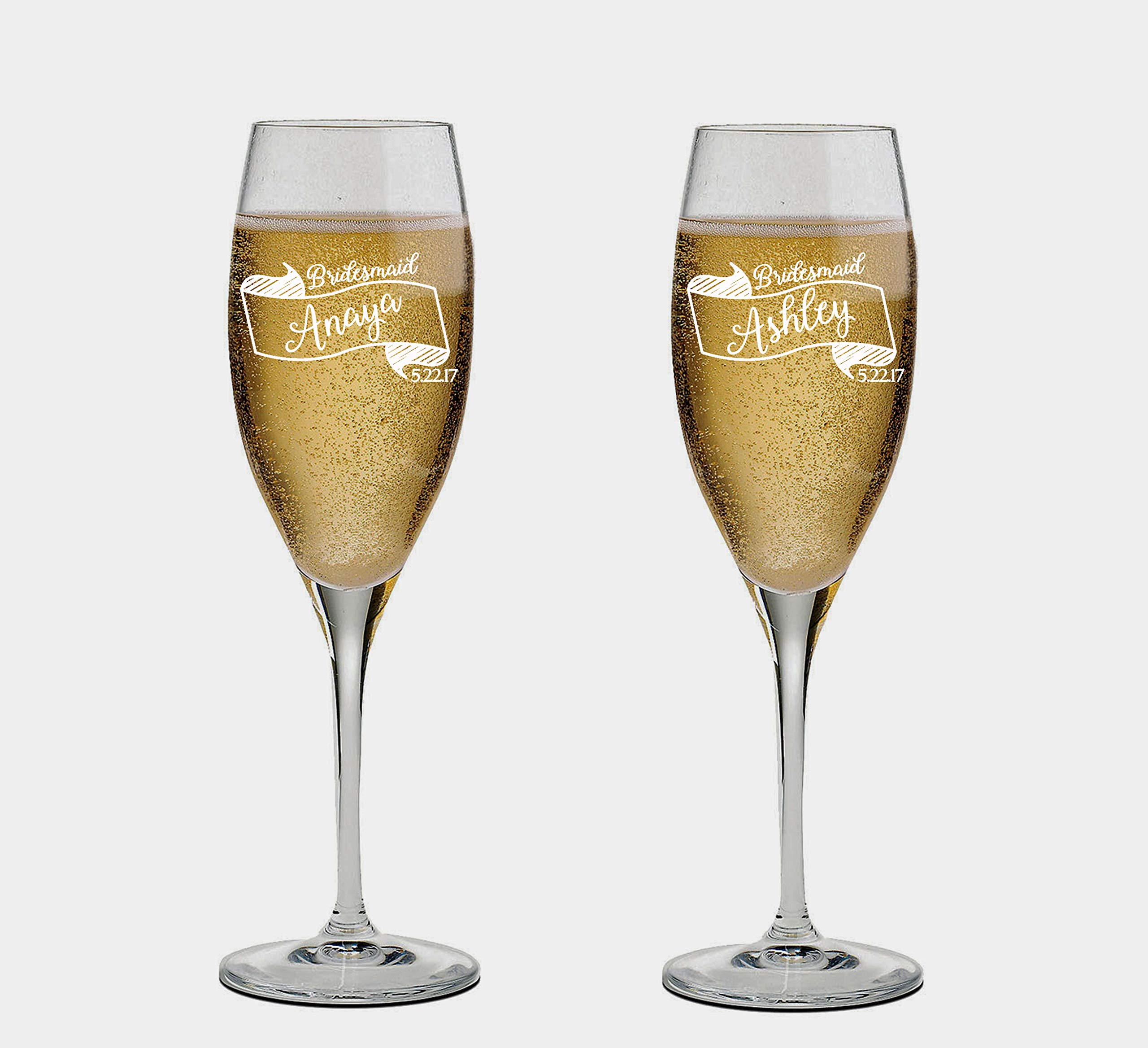 Personalized Bridesmaid Champagne Flutes Set of 2 - Elegant Wedding Party Glassware for Toasts & Celebrations | Perfect for Bridal Showers, Bachelorette Parties & Wedding Receptions