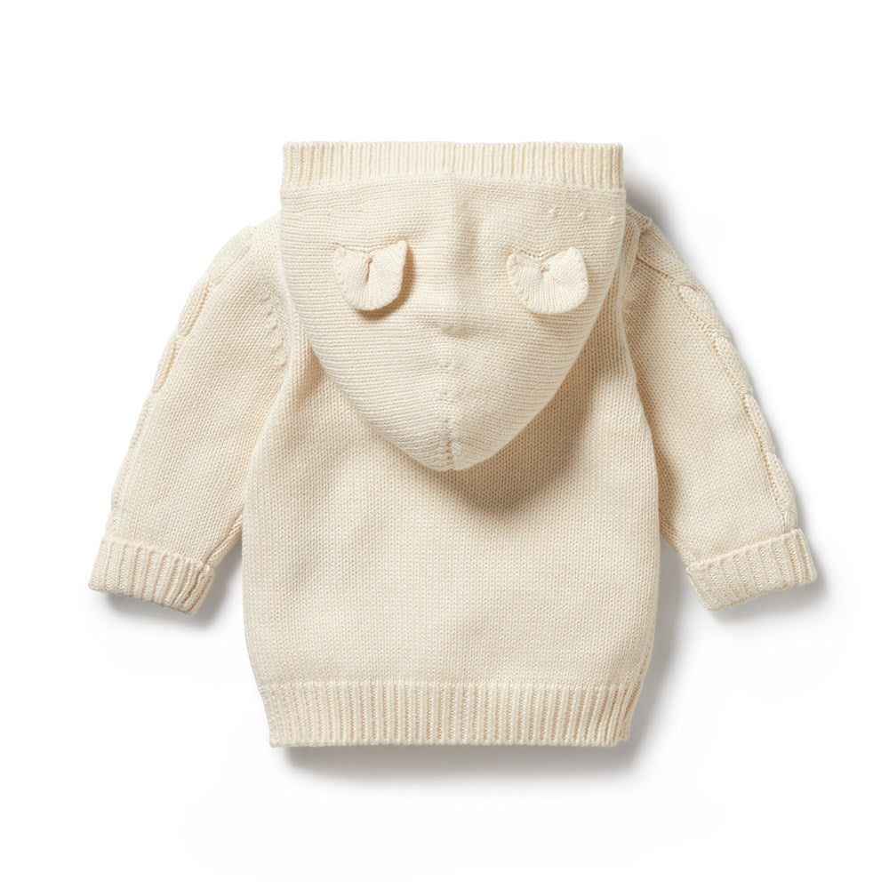 Women's Ecru Knitted Cable Jacket - Cozy Winter Sweater for Casual Outfits & Outdoor Activities