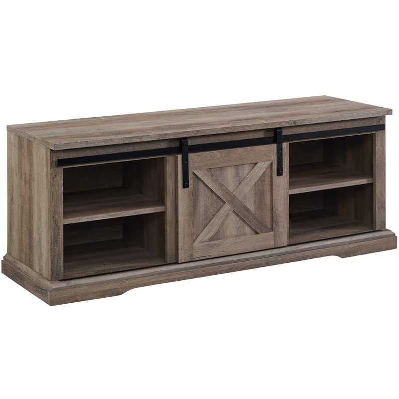 Walker Edison Oliver 43 Inch Modern Farmhouse Sliding X Barn Door Cat Litter Box Bench with Entry Cutout - Stylish Hidden Litter Box Furniture for Living Room, Bedroom, or Entryway