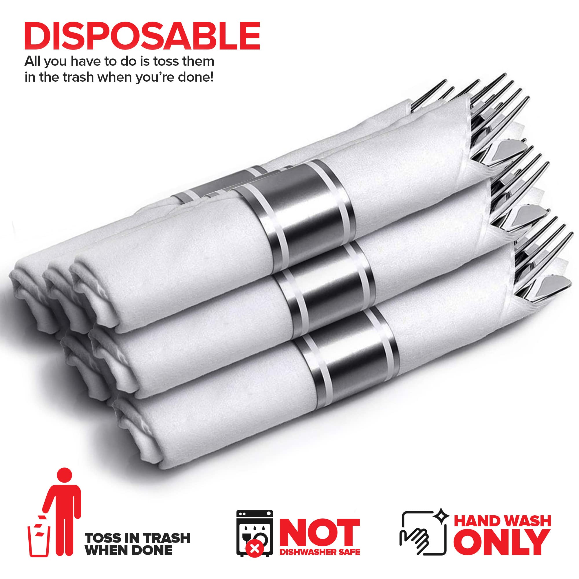 **25-Pack Premium Plastic Silverware Sets for Parties - Heavy Duty Disposable Cutlery with Spoons, Forks, Knives & Napkins | Individually Wrapped for Weddings, Thanksgiving & Events | Perfect for Catering, BBQs & Picnics**
