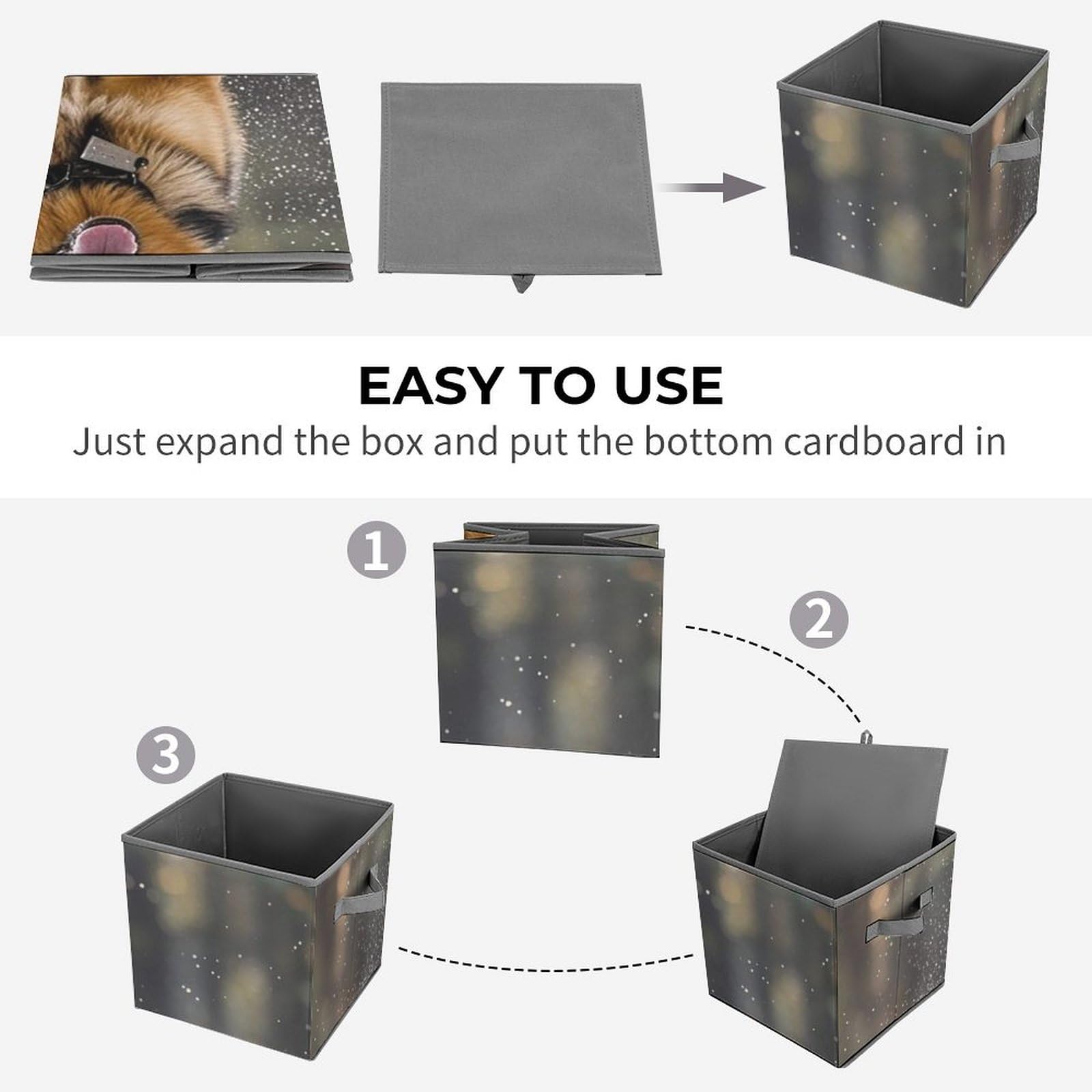 Large Collapsible Storage Bins with Handles - 10.6x10.6x10.6 Inch Foldable Closet Organizer Cubes for Home, Office & Pet Supplies | Perfect for German Shepherd Dog Toys, Seasonal Clothes & Household Organization
