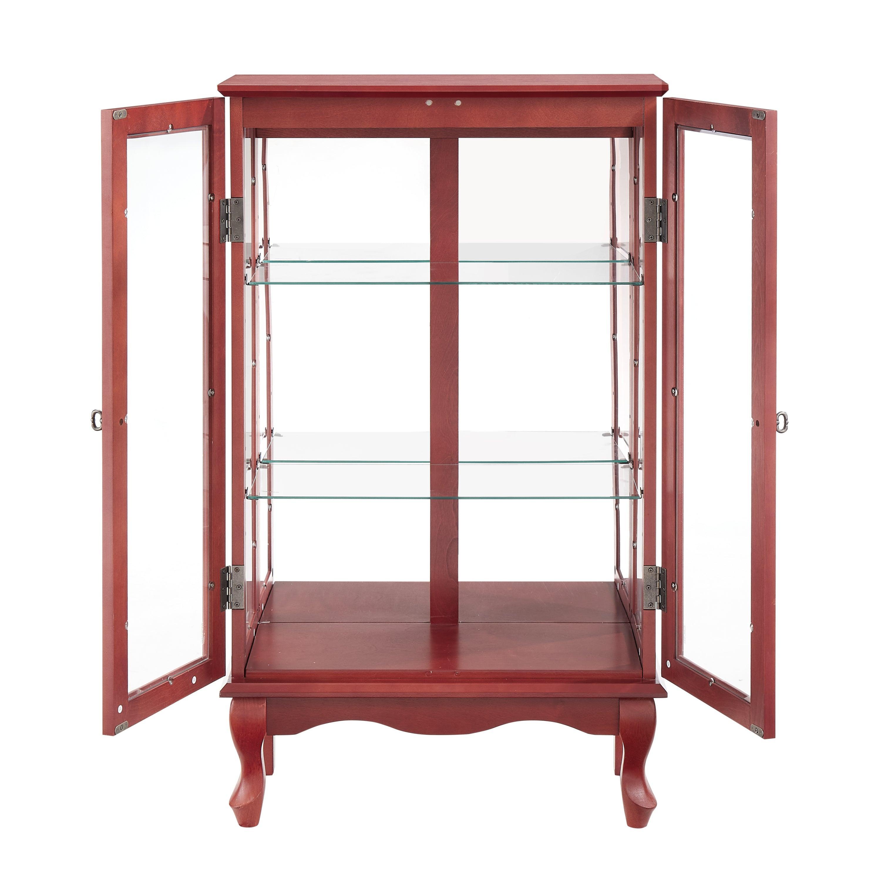 2 Door Curio Cabinet with Tempered Glass & Mirrored Back - LED Lighted Display Case for Living Room, Dining Room, Office - Showcase Collectibles, China, or Decor Items