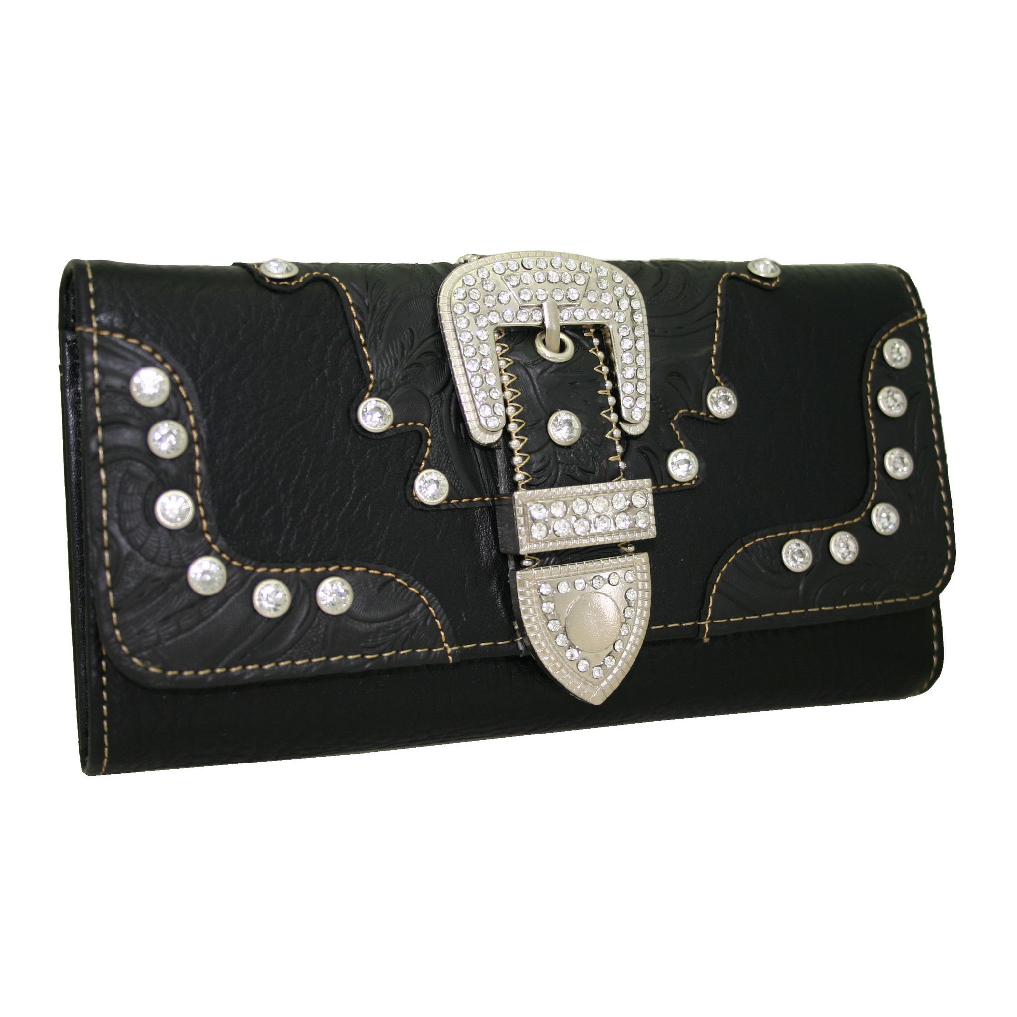 Western Rhinestone Buckle Accent Purse Handbag with Matching Wallet - Elegant Evening Clutch for Parties, Weddings & Special Occasions