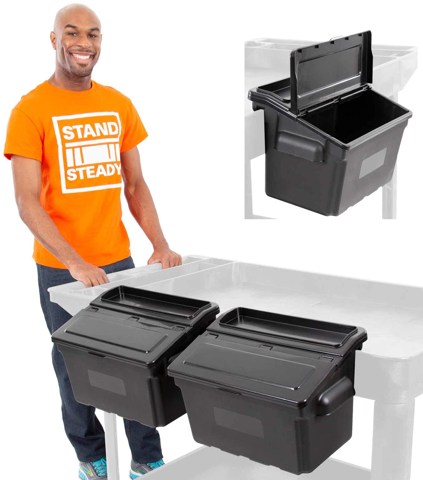 Tubstr 3 Gallon Storage Bins for Utility Carts - 2 Pack Attachable Plastic Tubs with Removable Lids | Fits Most Utility Tub Carts | Durable Tool & Supply Organizer for Garage, Workshop, Office (Black, Bins Only) | Perfect for Hardware Storage, Cleaning Supplies & DIY Projects